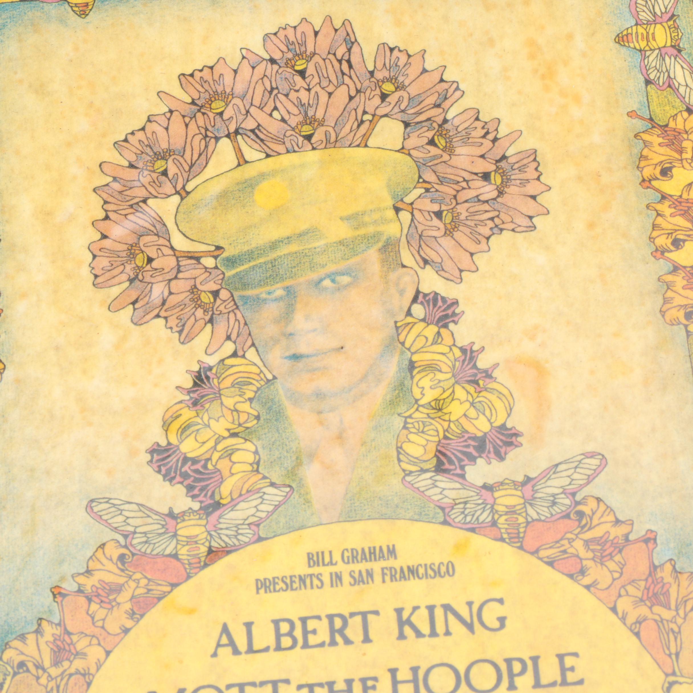 Vintage Concert Posters on Wood Panel Featuring Albert King and Fleetwood Mac