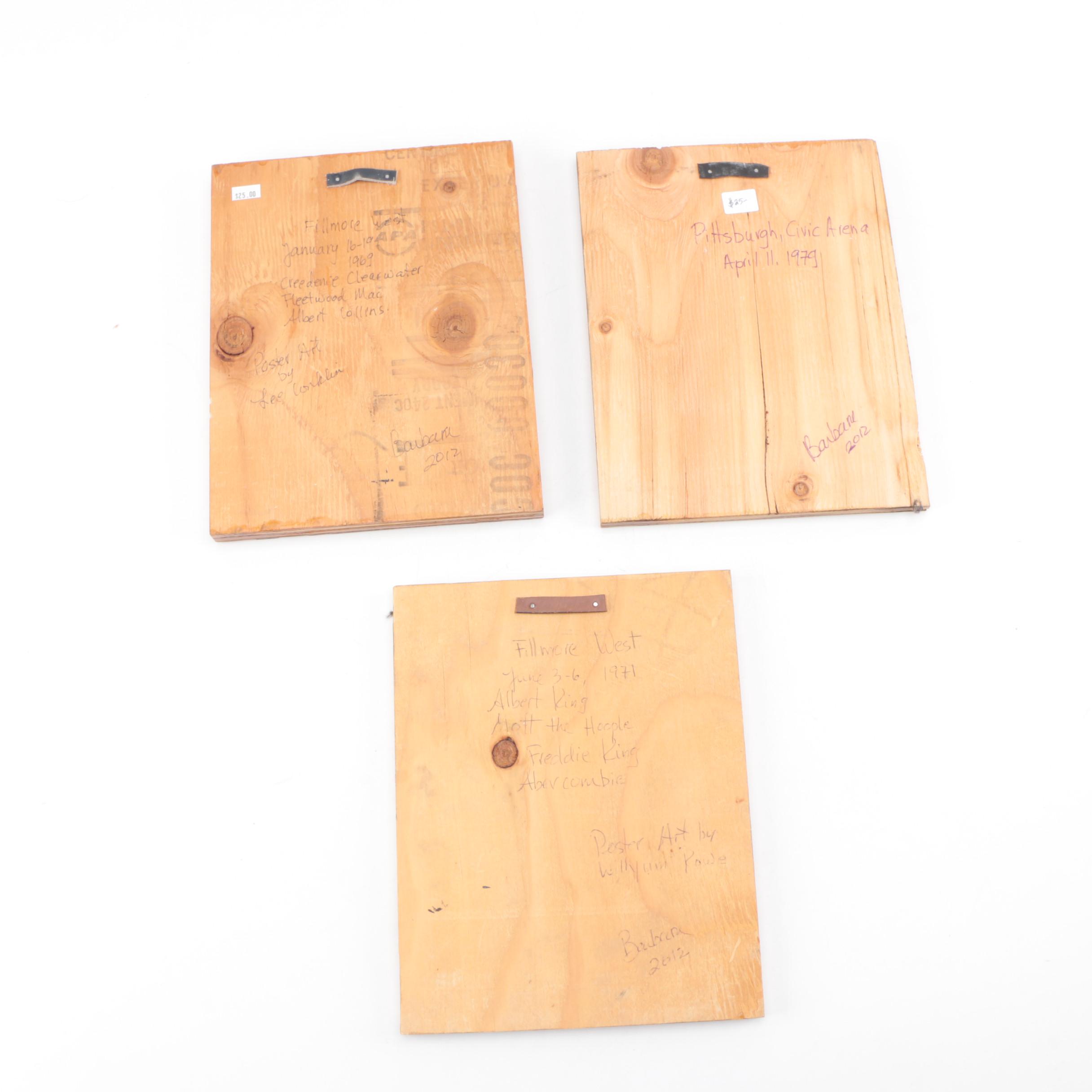 Vintage Concert Posters on Wood Panel Featuring Albert King and Fleetwood Mac