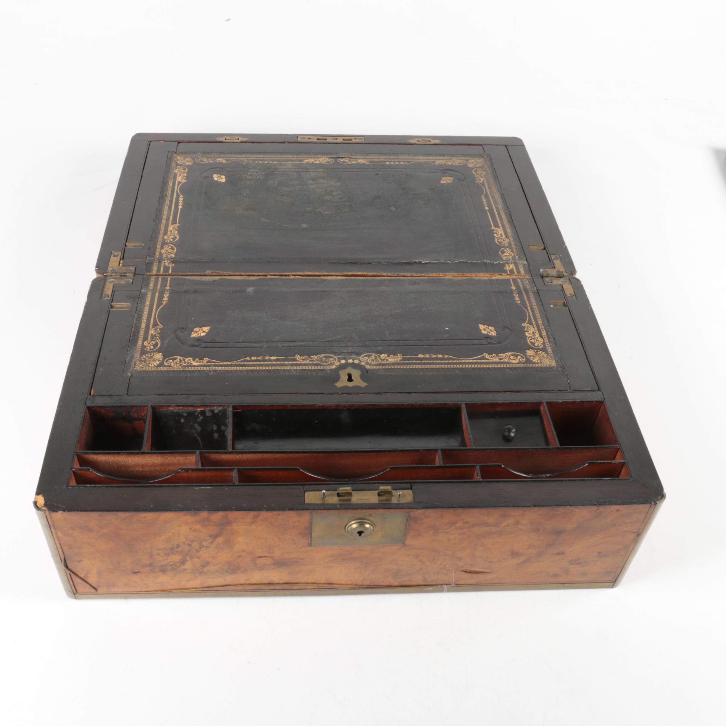 Wooden Writing Box Trimmed in Brass