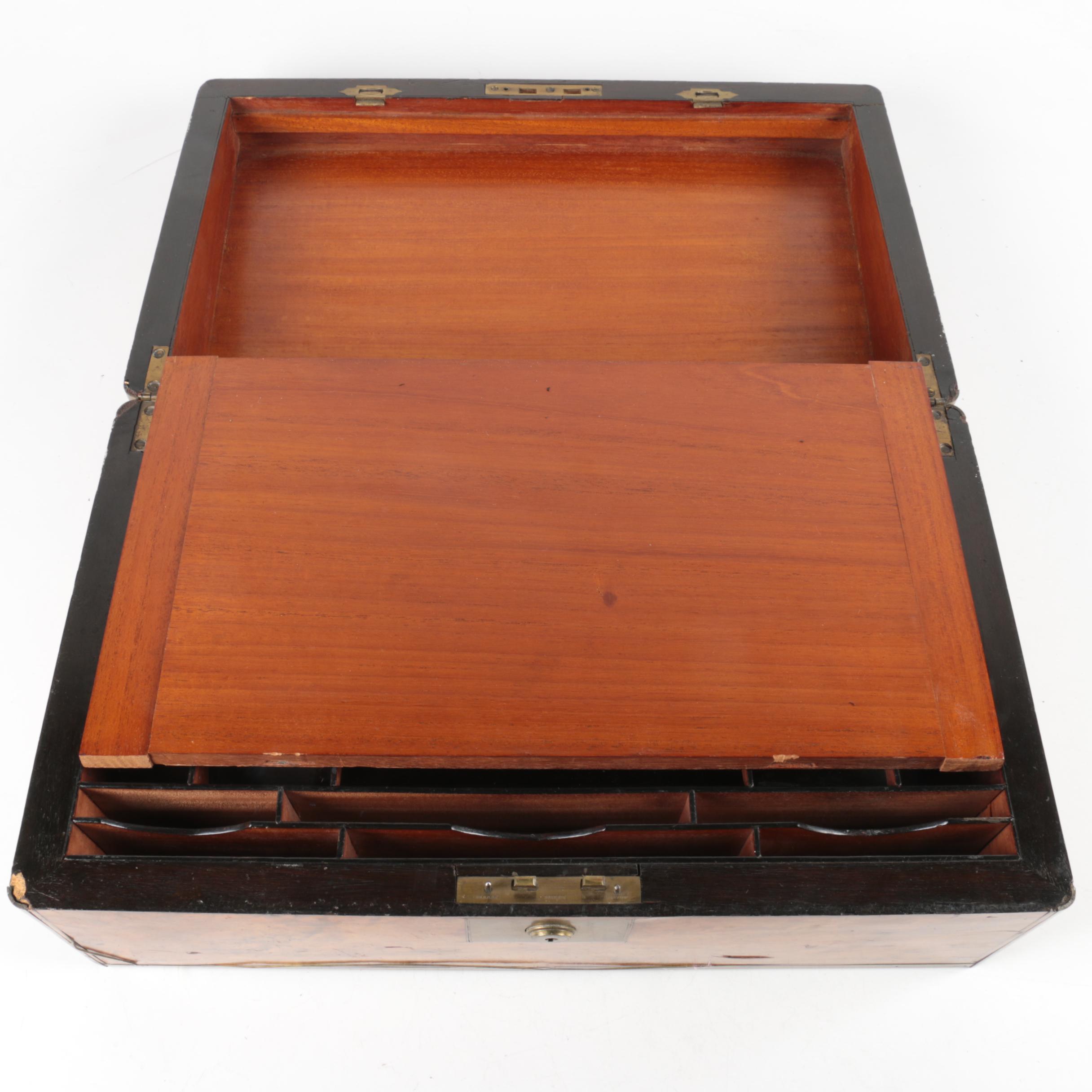 Wooden Writing Box Trimmed in Brass