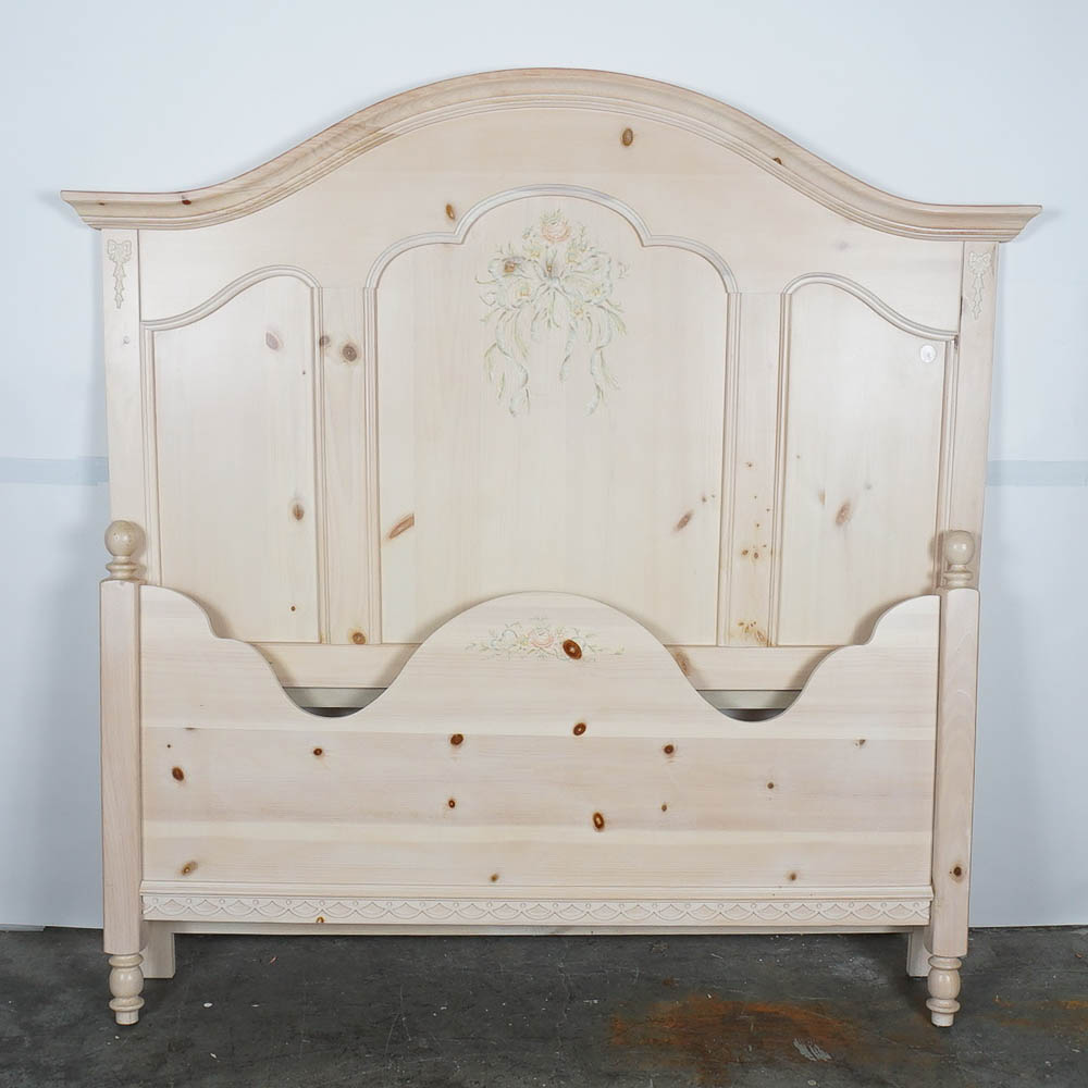 French Provincial Style Pine Queen Size Bed Frame