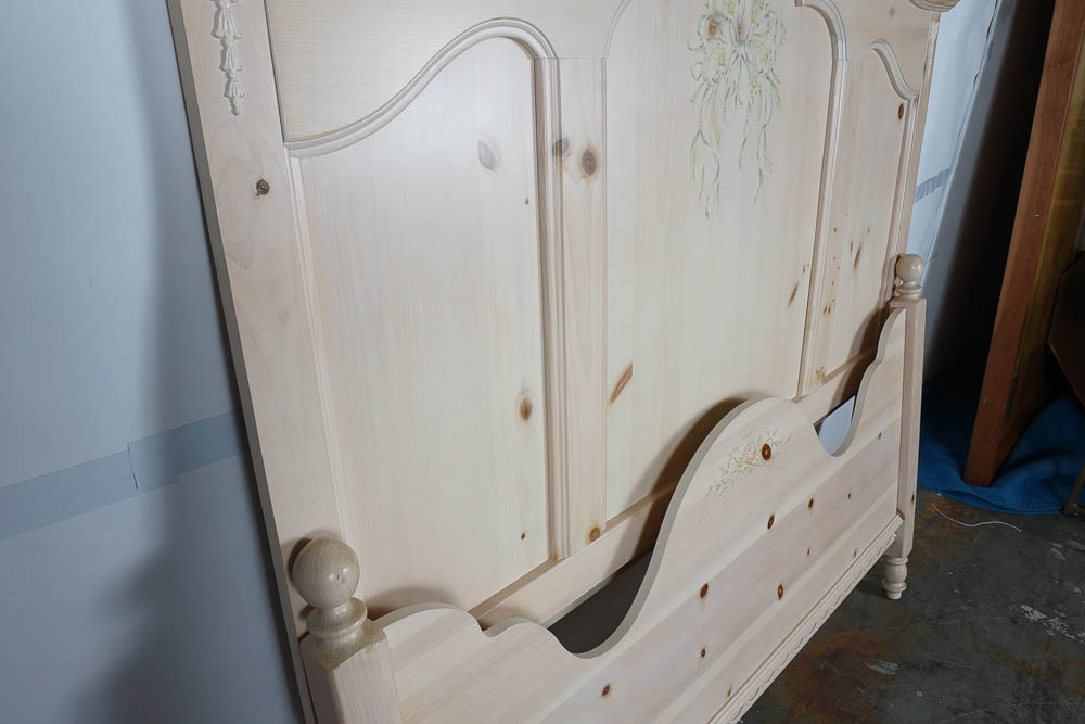 French Provincial Style Pine Queen Size Bed Frame