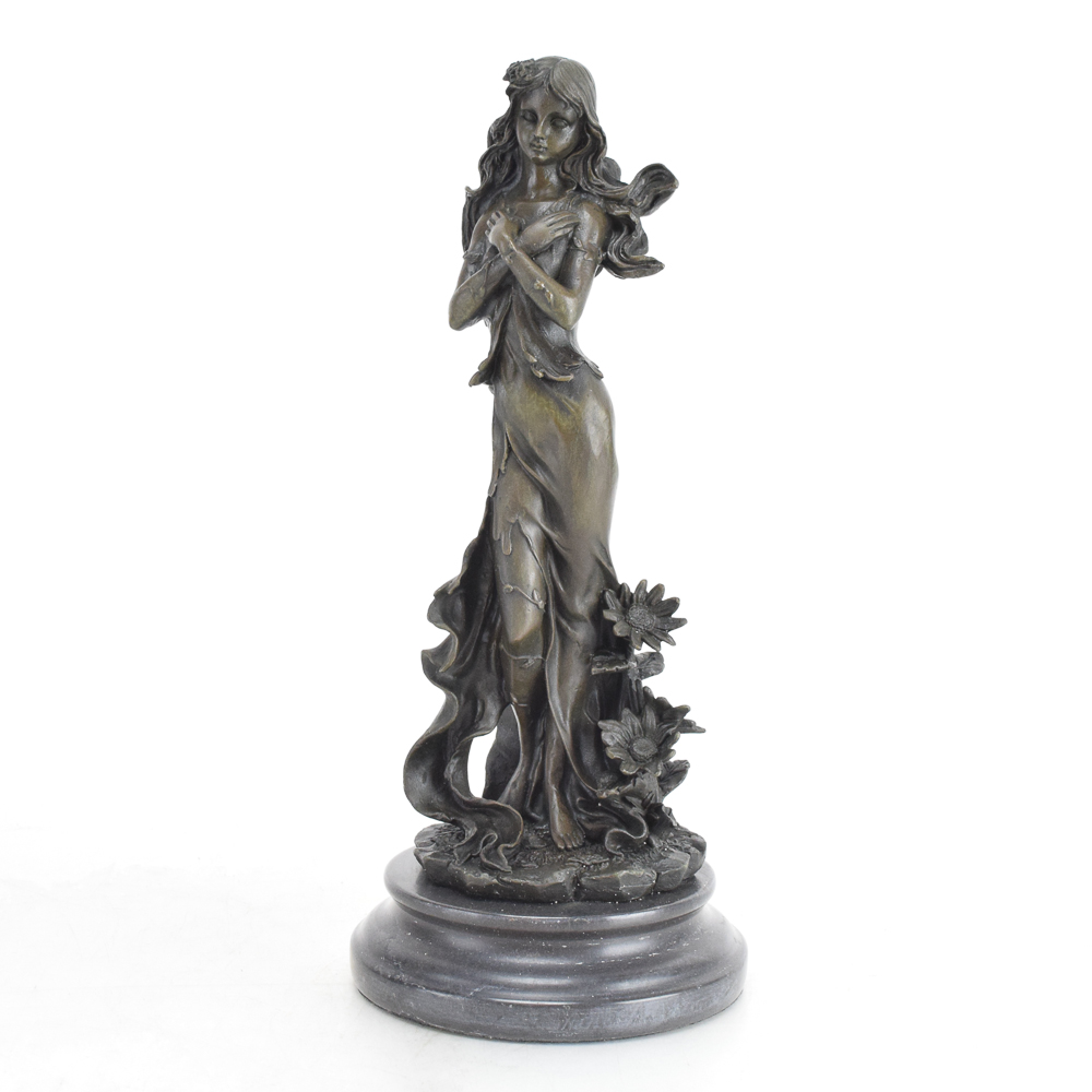 Bronze Sculpture of a Woman with Flowers After Jean Patou
