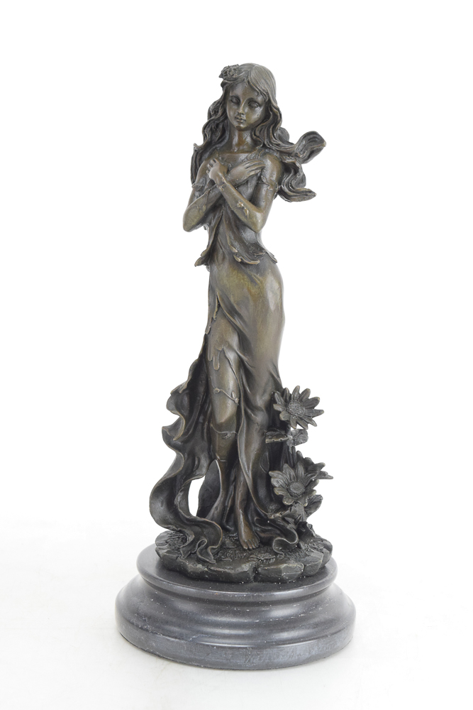 Bronze Sculpture of a Woman with Flowers After Jean Patou
