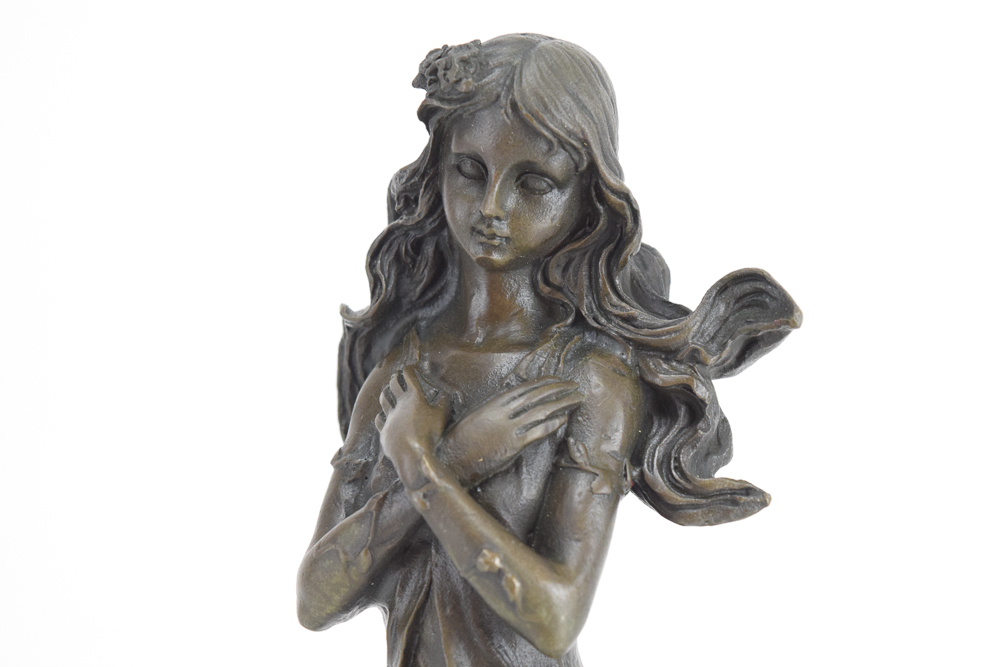 Bronze Sculpture of a Woman with Flowers After Jean Patou