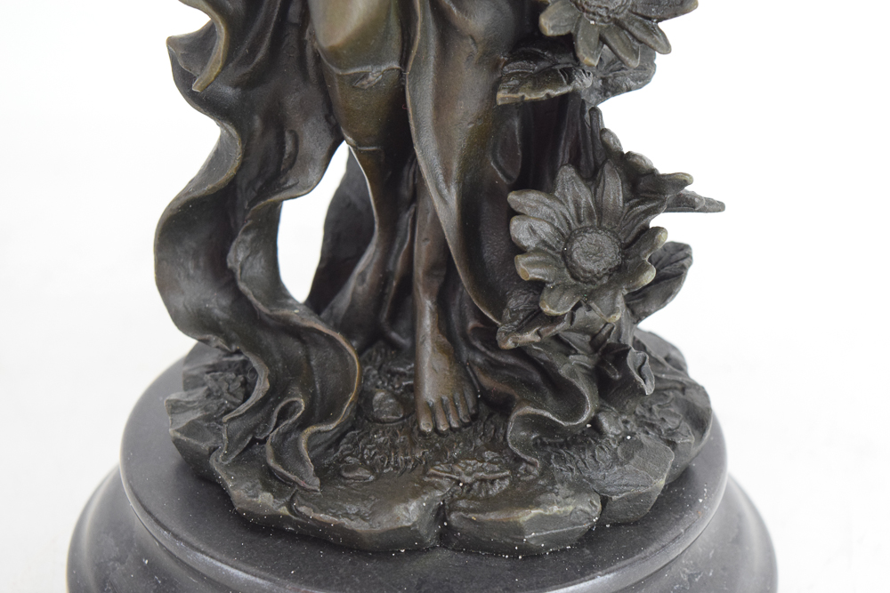 Bronze Sculpture of a Woman with Flowers After Jean Patou