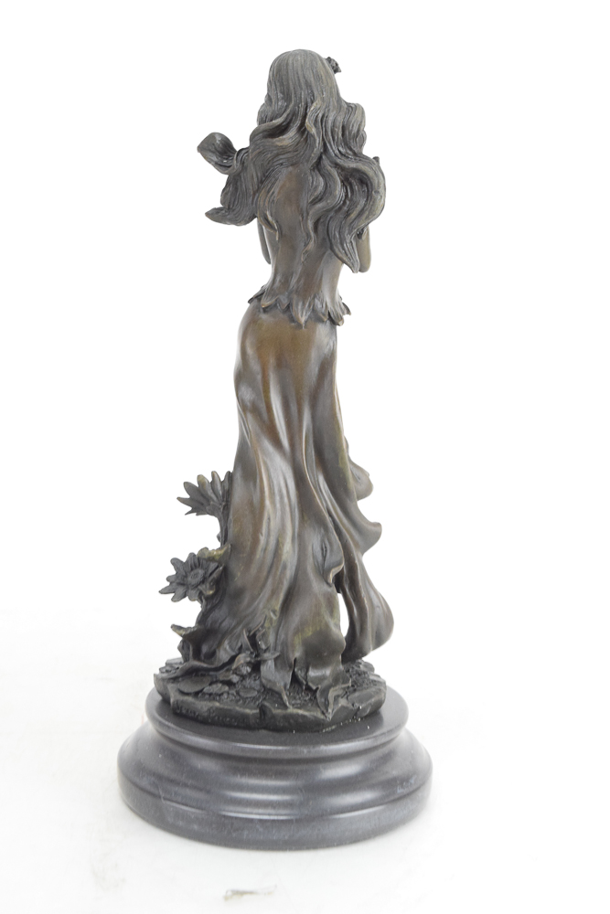 Bronze Sculpture of a Woman with Flowers After Jean Patou