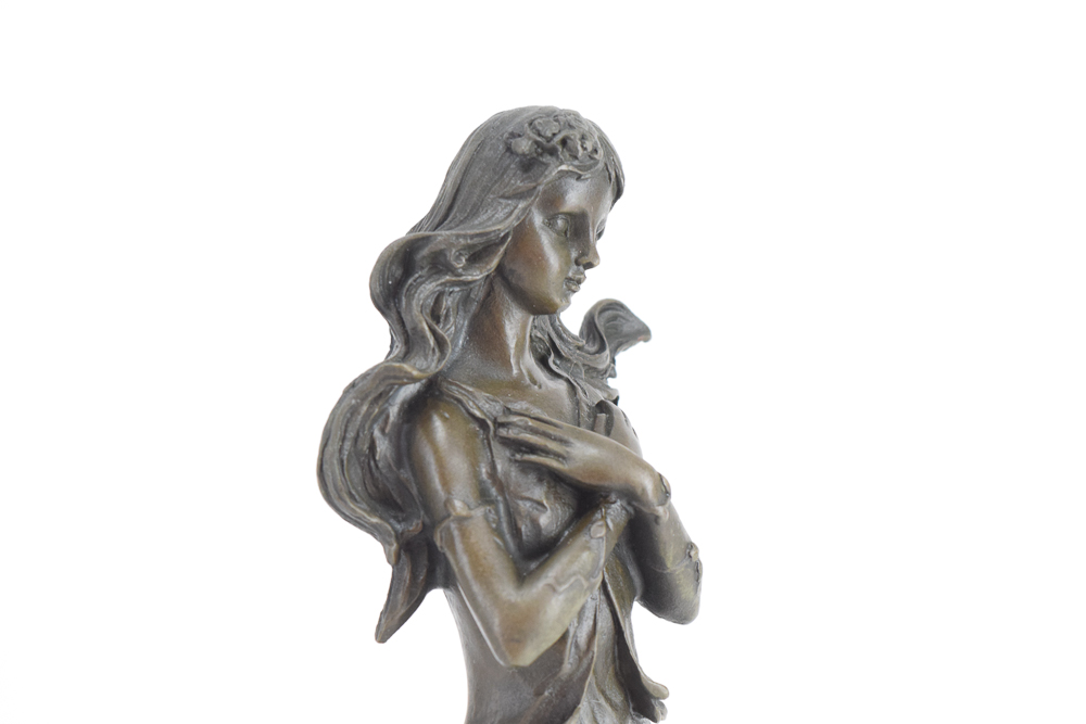 Bronze Sculpture of a Woman with Flowers After Jean Patou