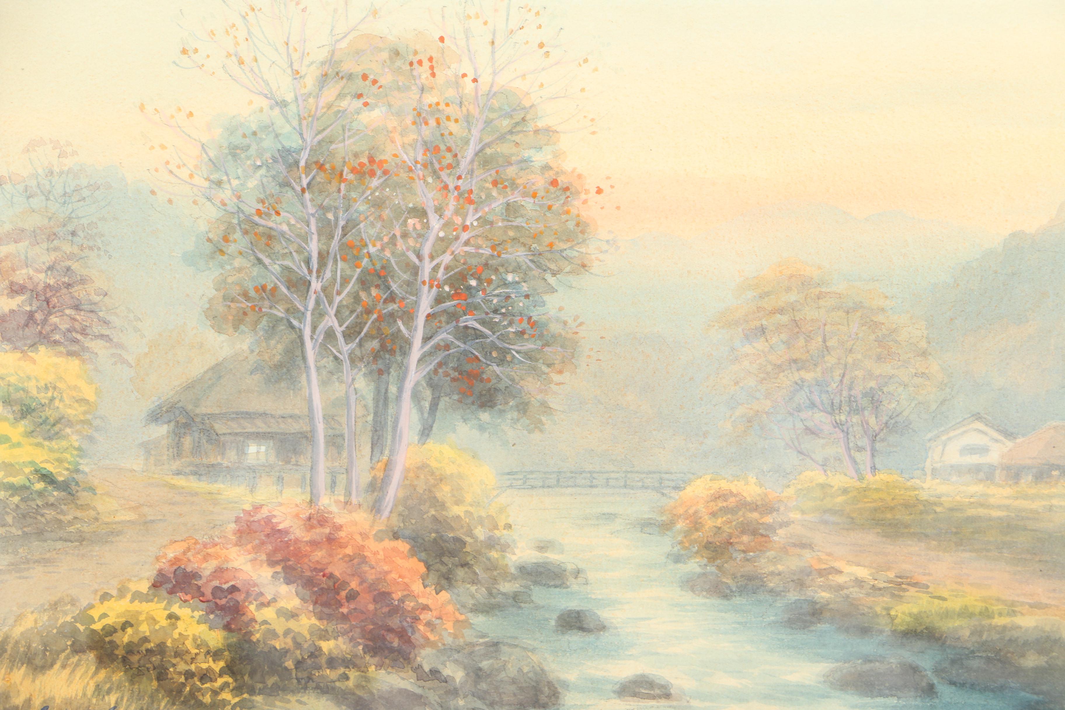 K. Seki Watercolor Painting on Paper of Landscape