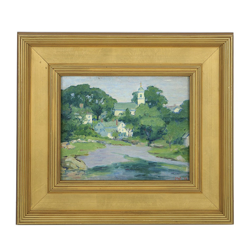 J. Alden Weir Oil Painting on Canvas Board of Impressionist Landscape