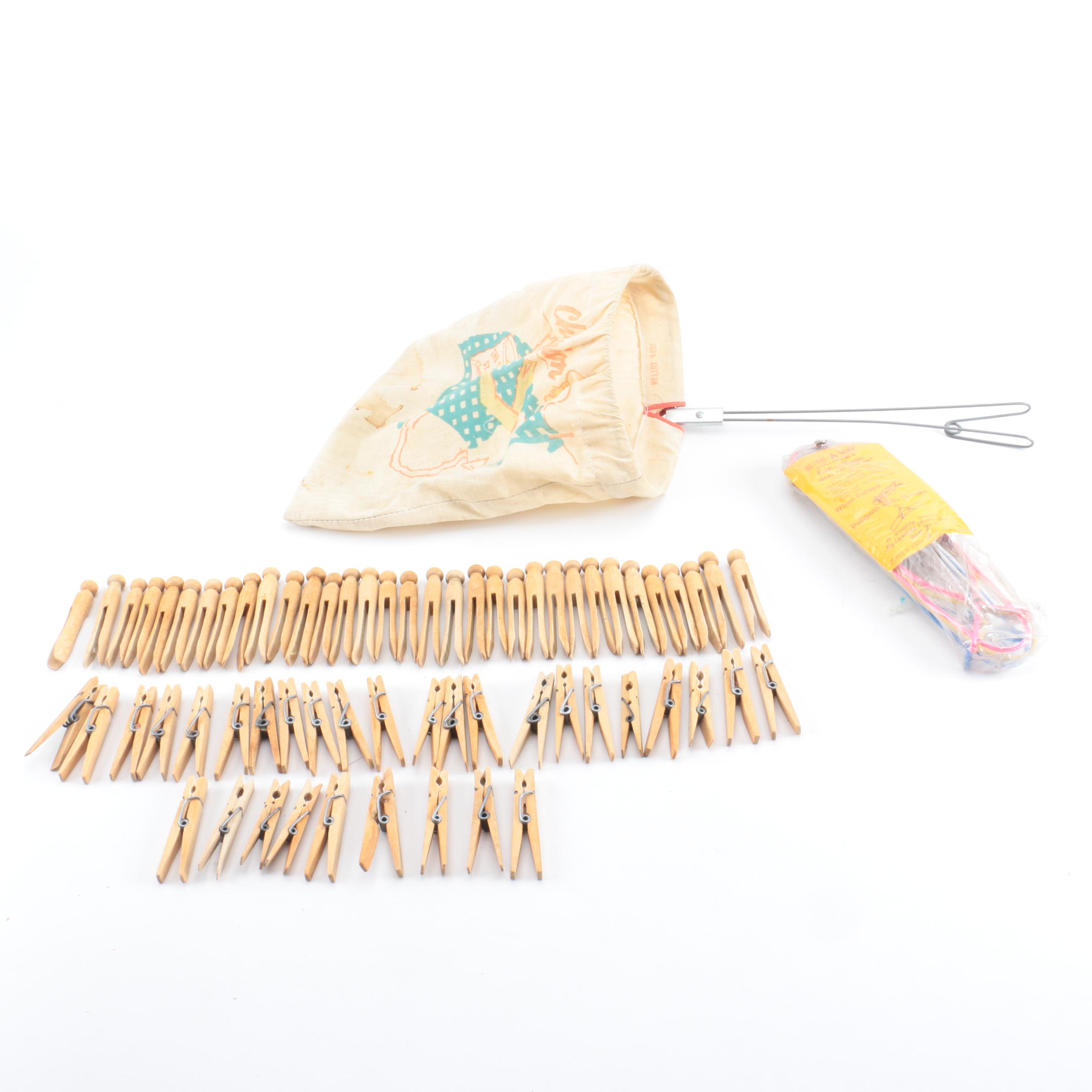 Slide-Away Folding Hanger and "The Champion" Stay Open Clothespin Bag