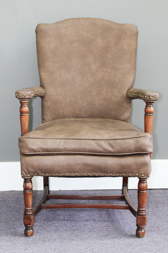 Antique Leather and Wood Armchair