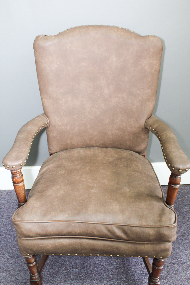 Antique Leather and Wood Armchair