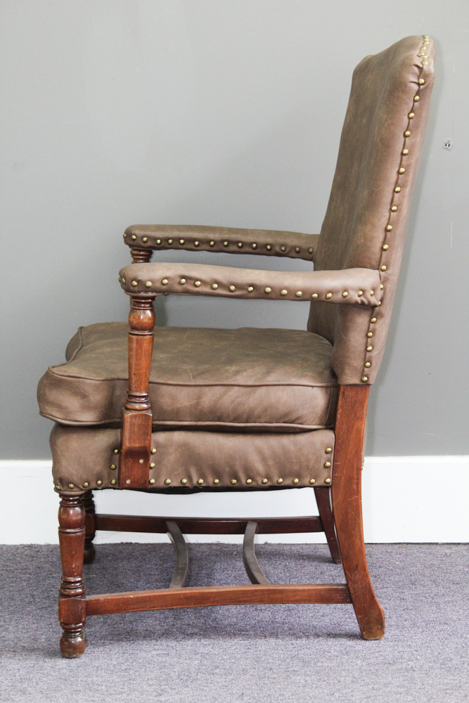 Antique Leather and Wood Armchair