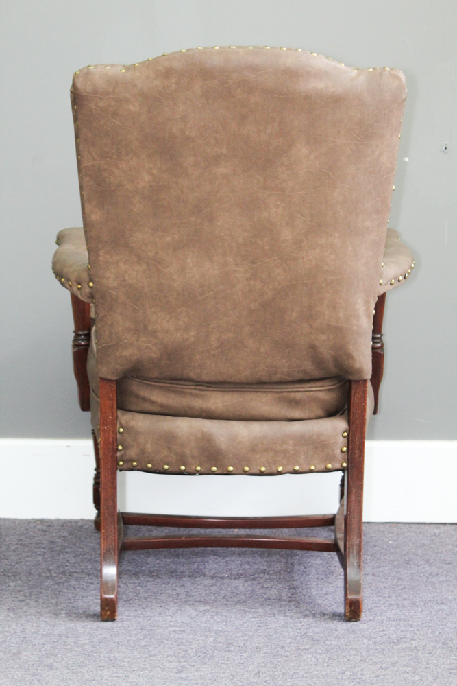 Antique Leather and Wood Armchair