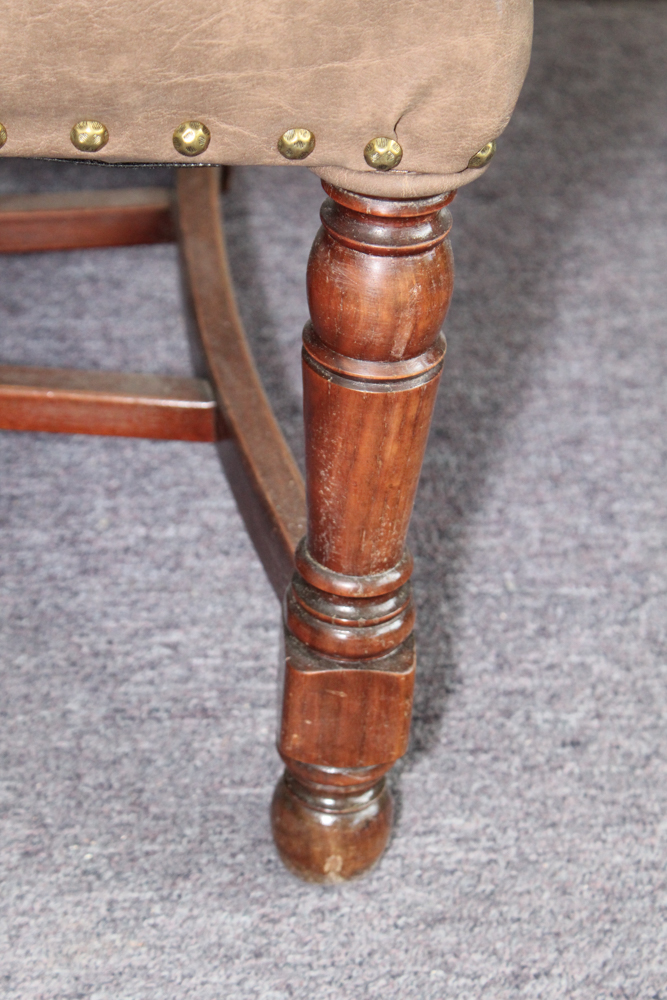 Antique Leather and Wood Armchair