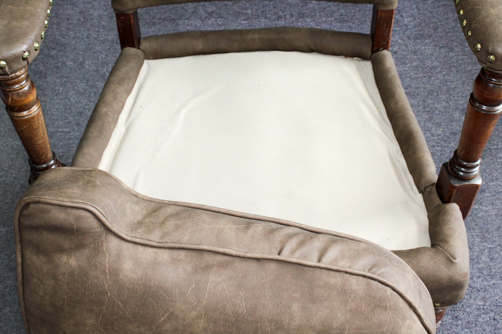 Antique Leather and Wood Armchair