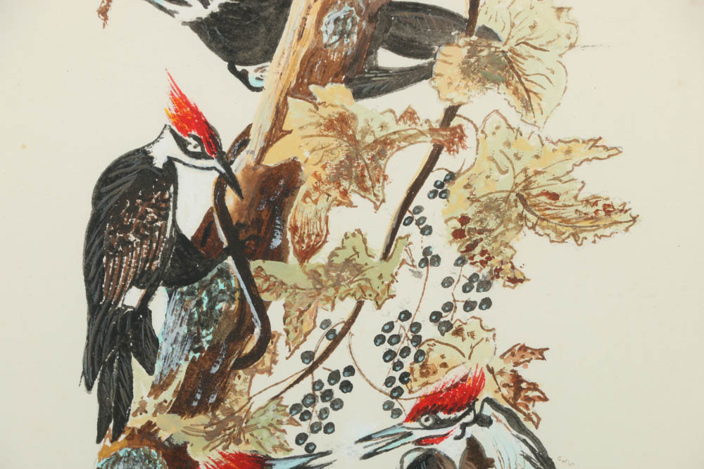 1983 David Mintz Watercolor Painting of Woodpeckers