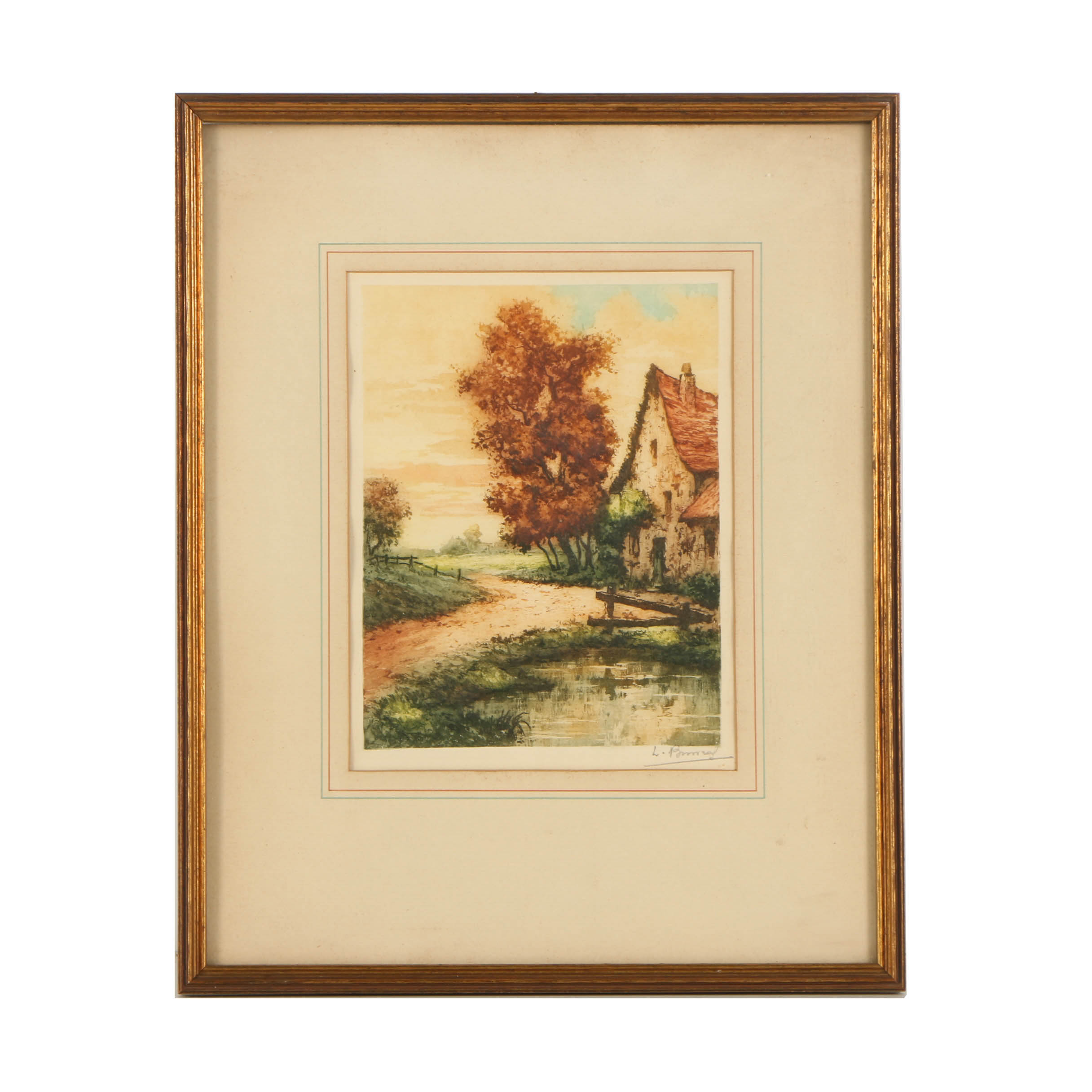 Etching a la Poupée on Paper of Cottage Scene