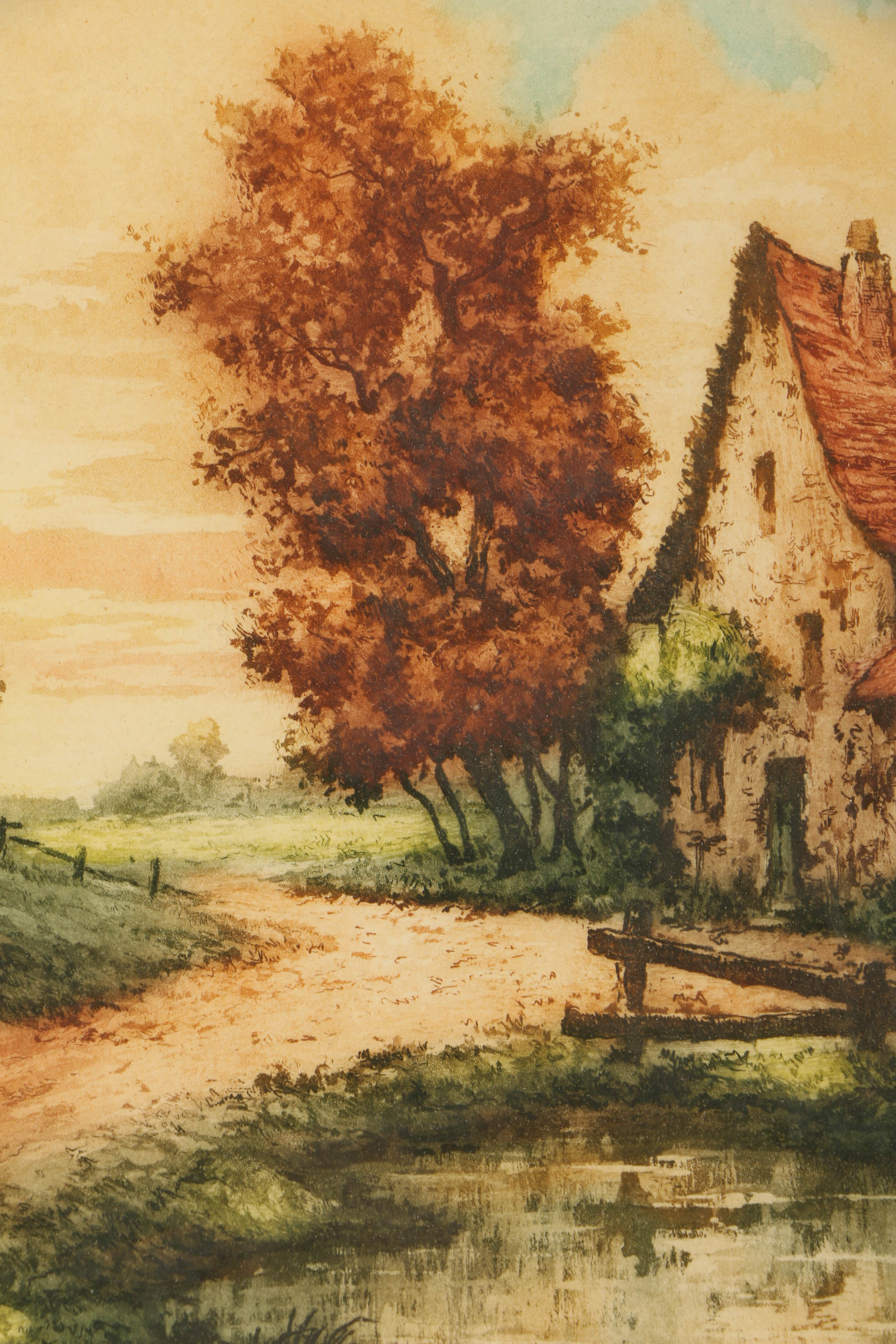 Etching a la Poupée on Paper of Cottage Scene