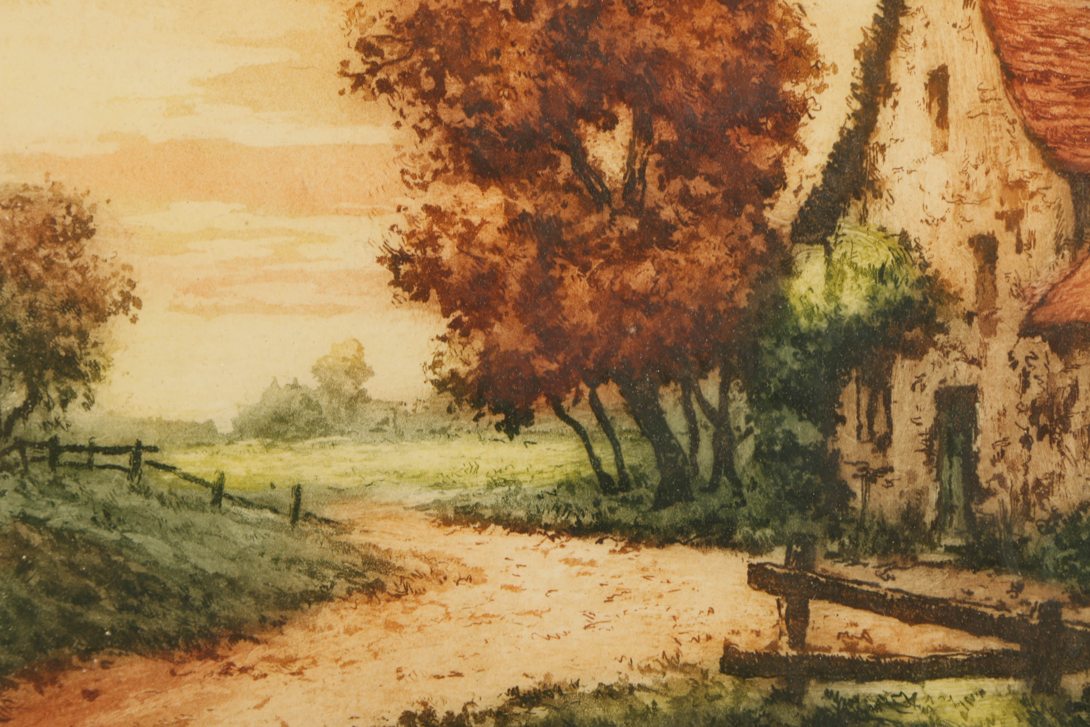 Etching a la Poupée on Paper of Cottage Scene