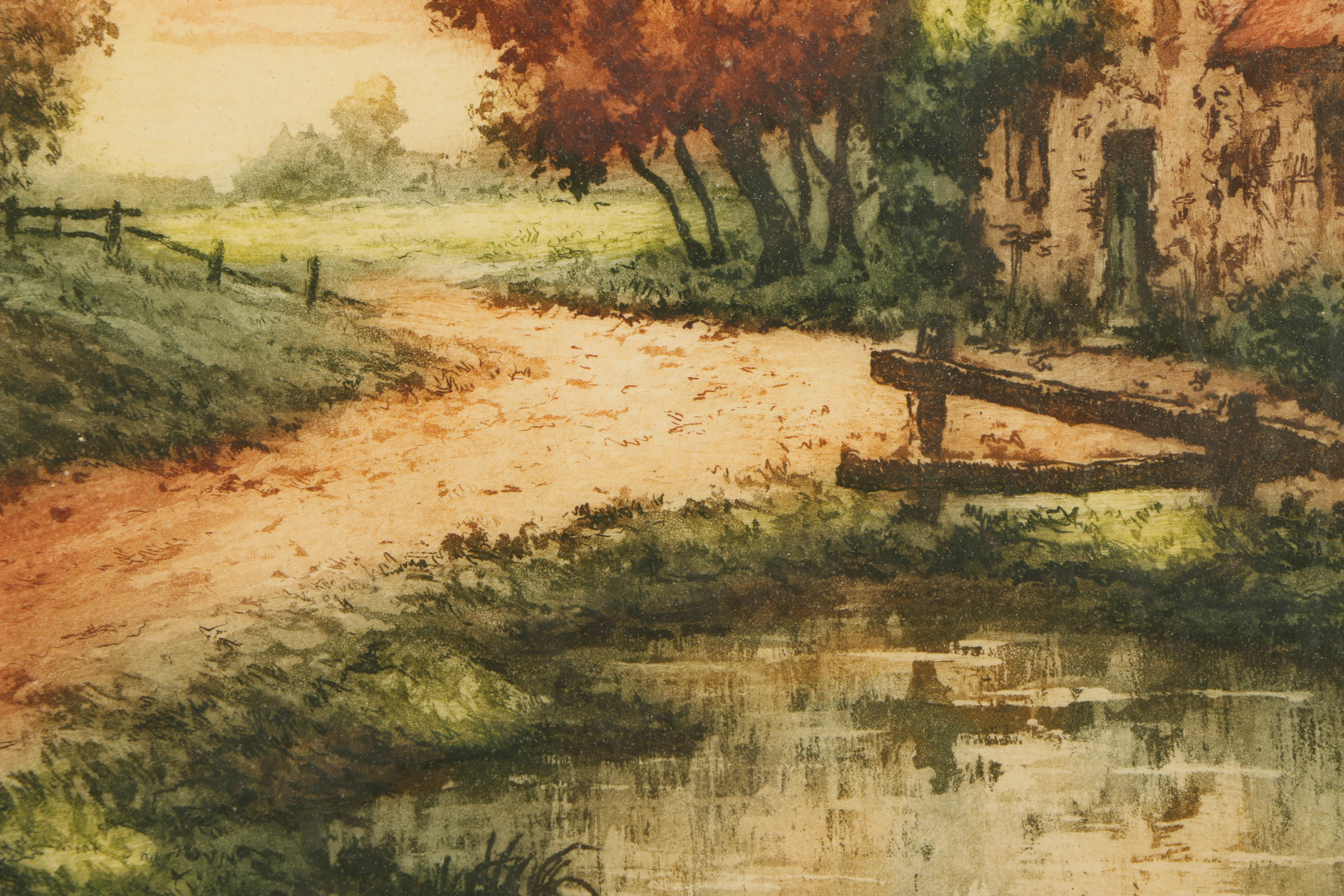 Etching a la Poupée on Paper of Cottage Scene