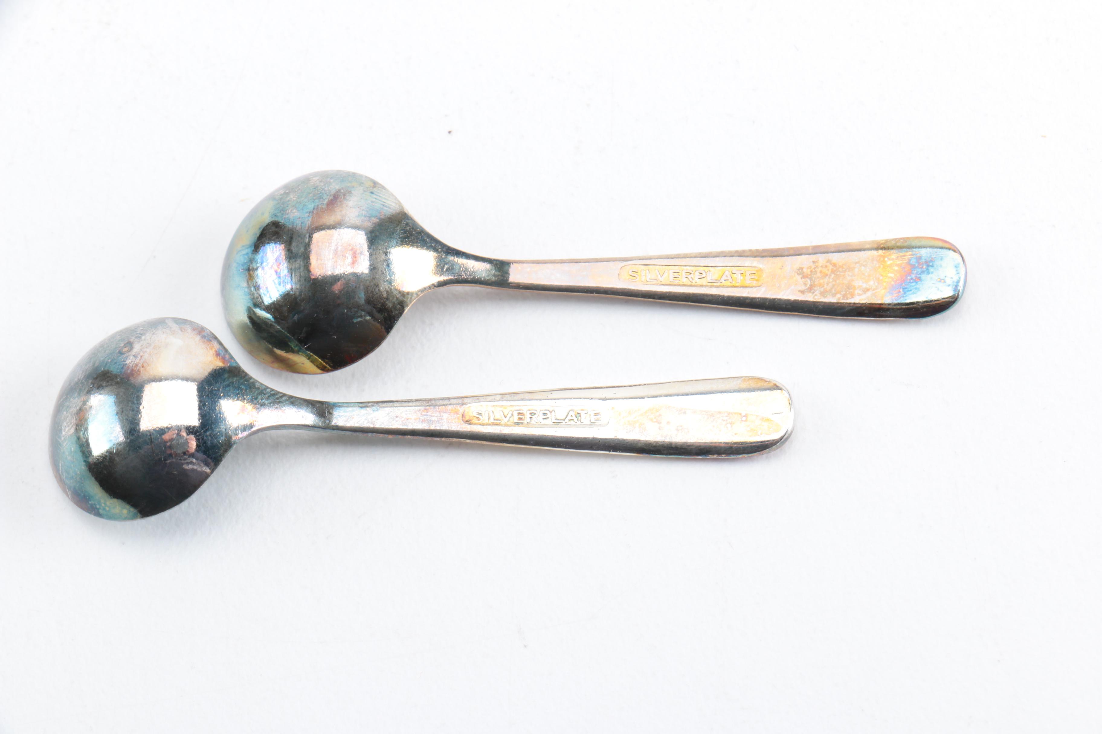 Raimond Silver Plate Salt Cellars with Lead and Copper Sugar Bowl and Creamer