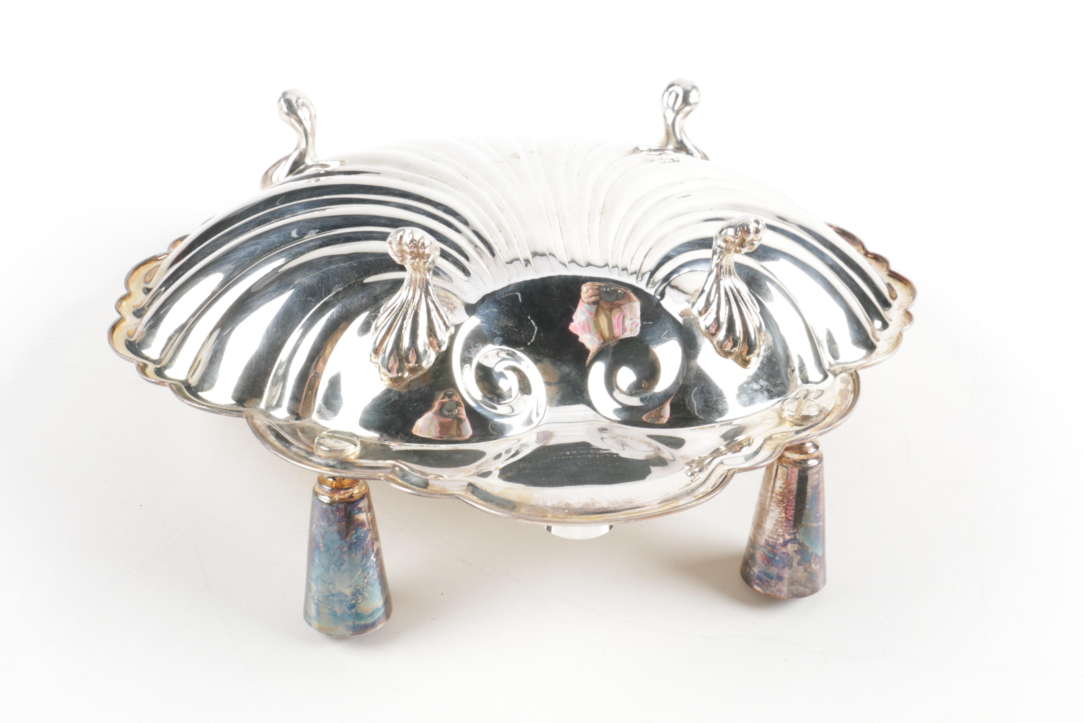 Sheffield Silver Co. Silver Plate Shell Centerpiece and Glass Bowl