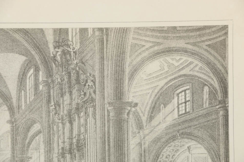Reproduction Print After Pietro Gualdi "Interior de la Catedral de Mexico"