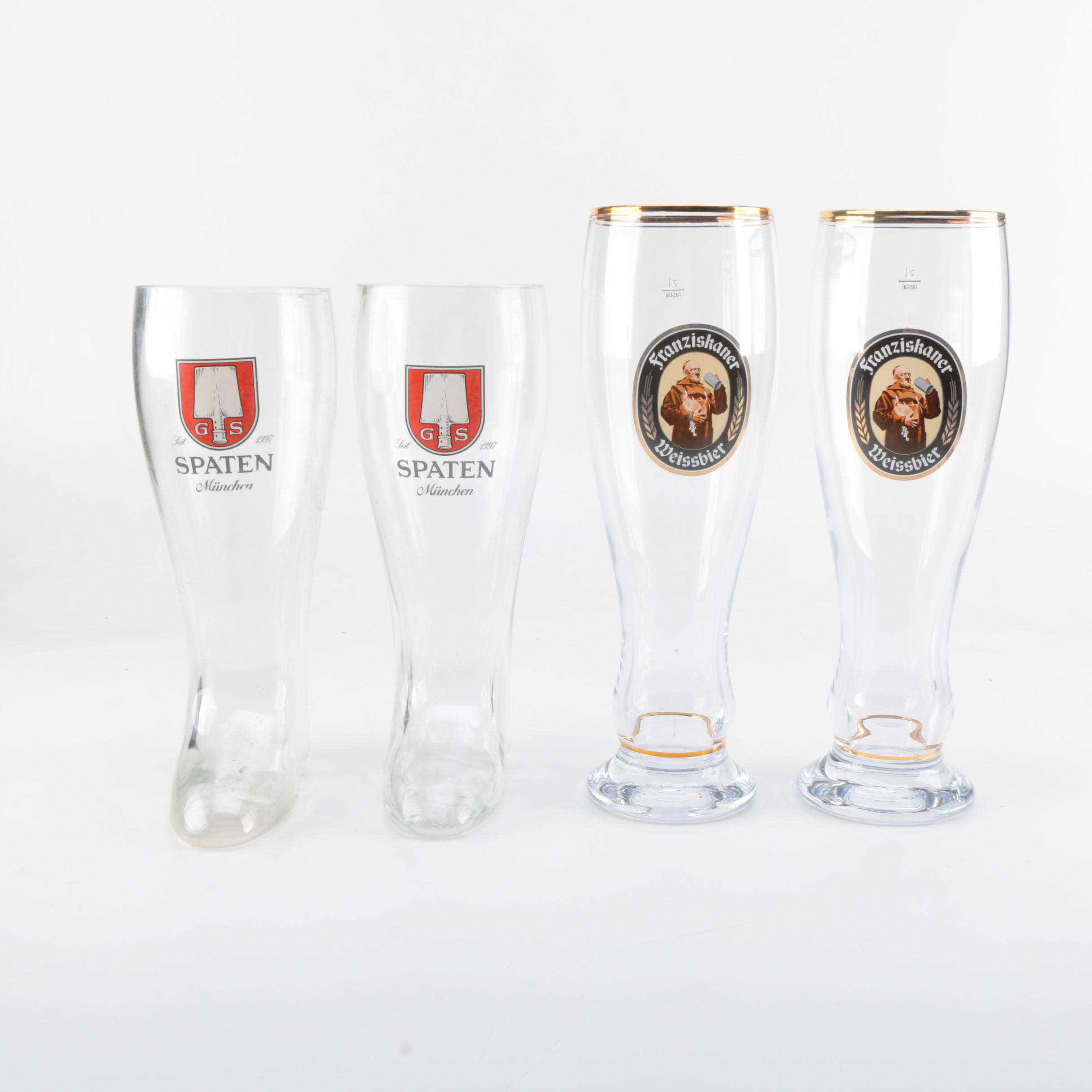 German Franziskaner Weissbier and Spaten Boot Beer Glasses