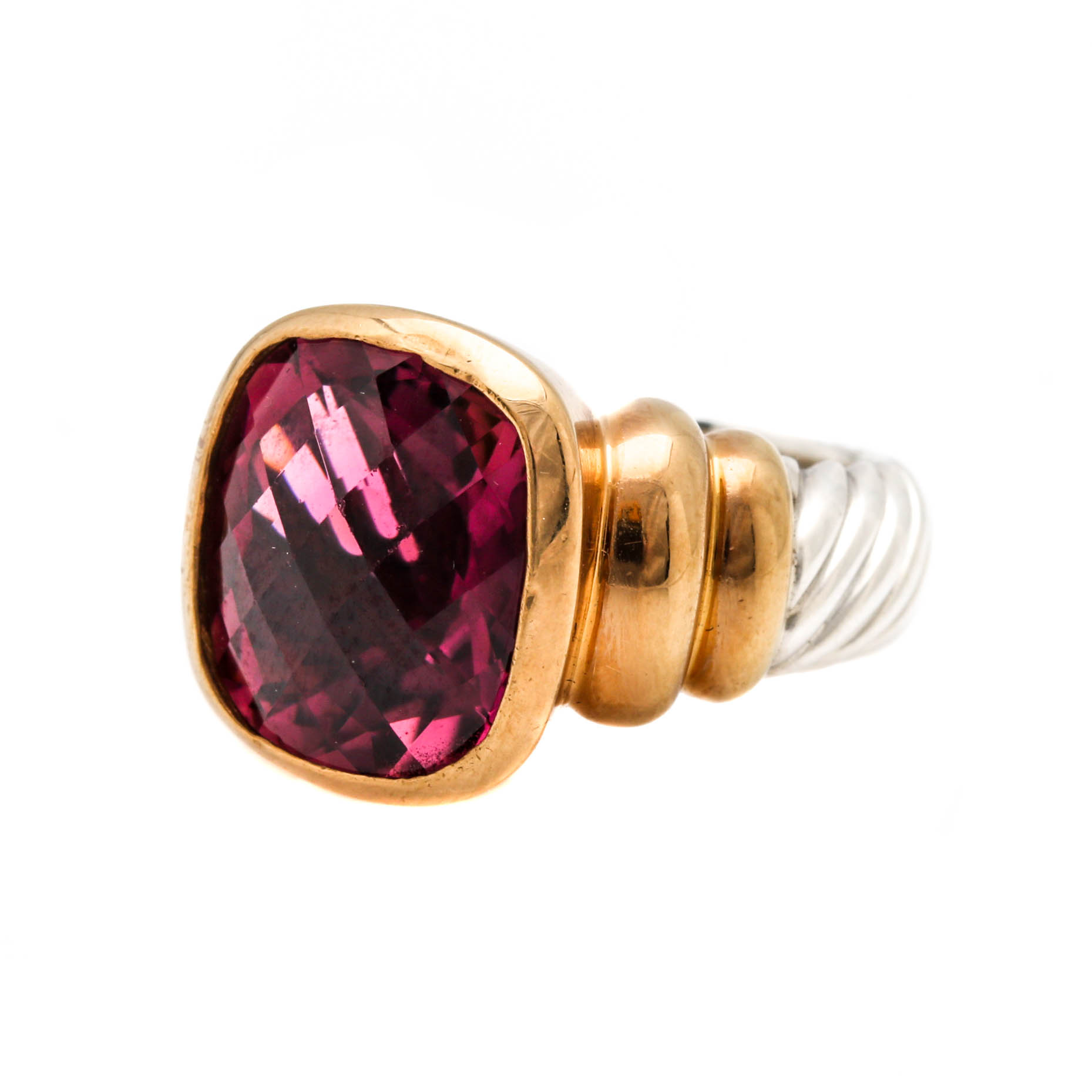 David Yurman Sterling Silver and 14K Yellow Gold Pink Tourmaline Ring