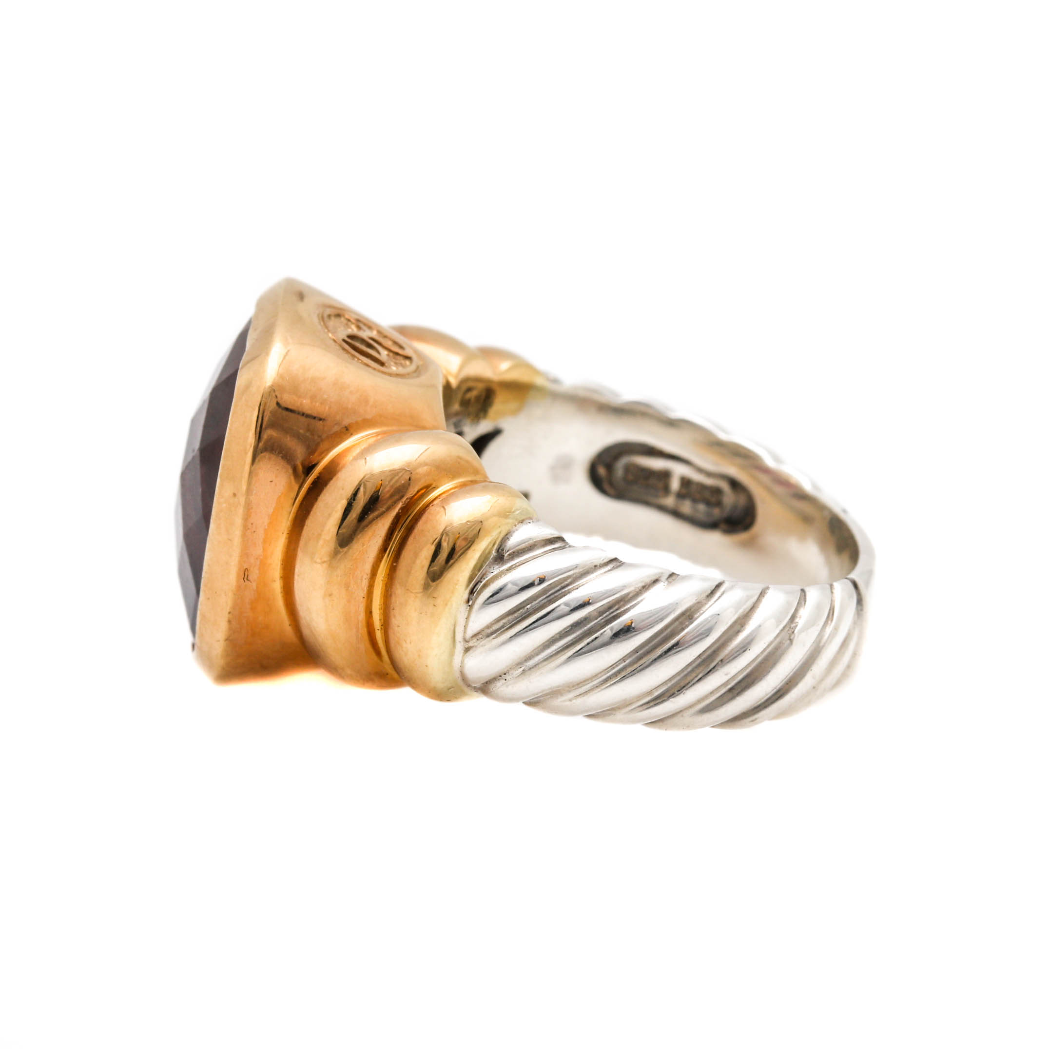 David Yurman Sterling Silver and 14K Yellow Gold Pink Tourmaline Ring