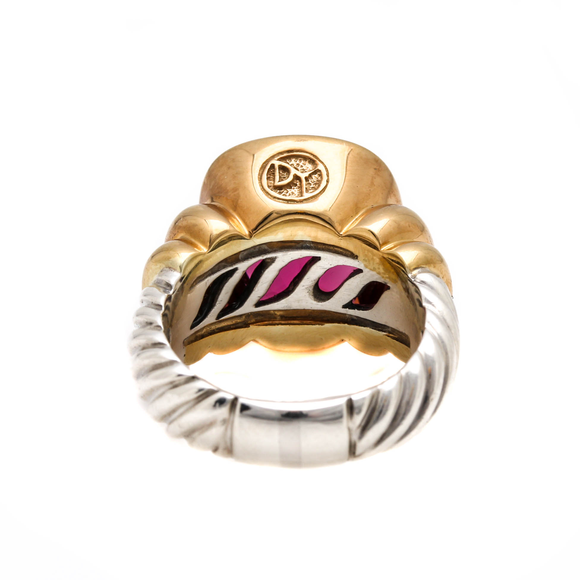 David Yurman Sterling Silver and 14K Yellow Gold Pink Tourmaline Ring