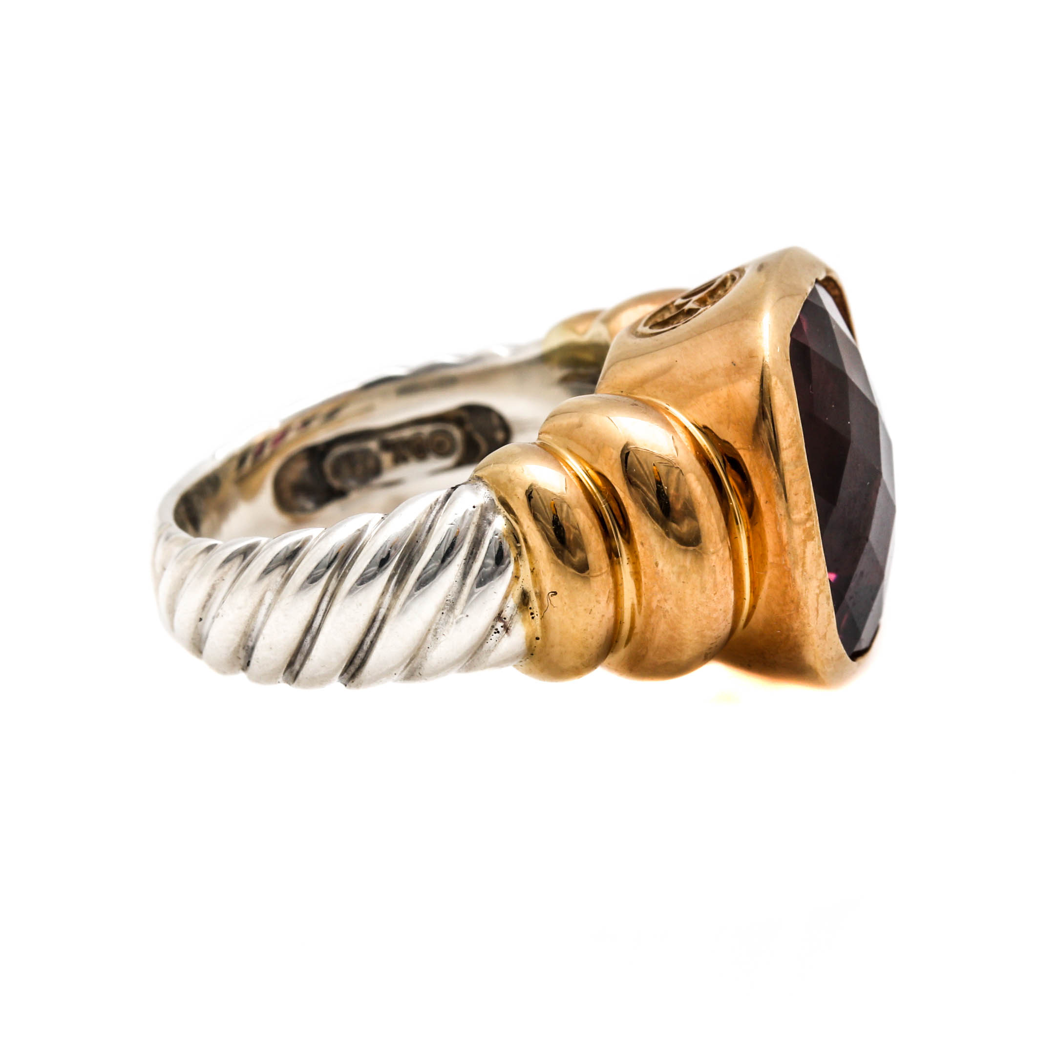 David Yurman Sterling Silver and 14K Yellow Gold Pink Tourmaline Ring