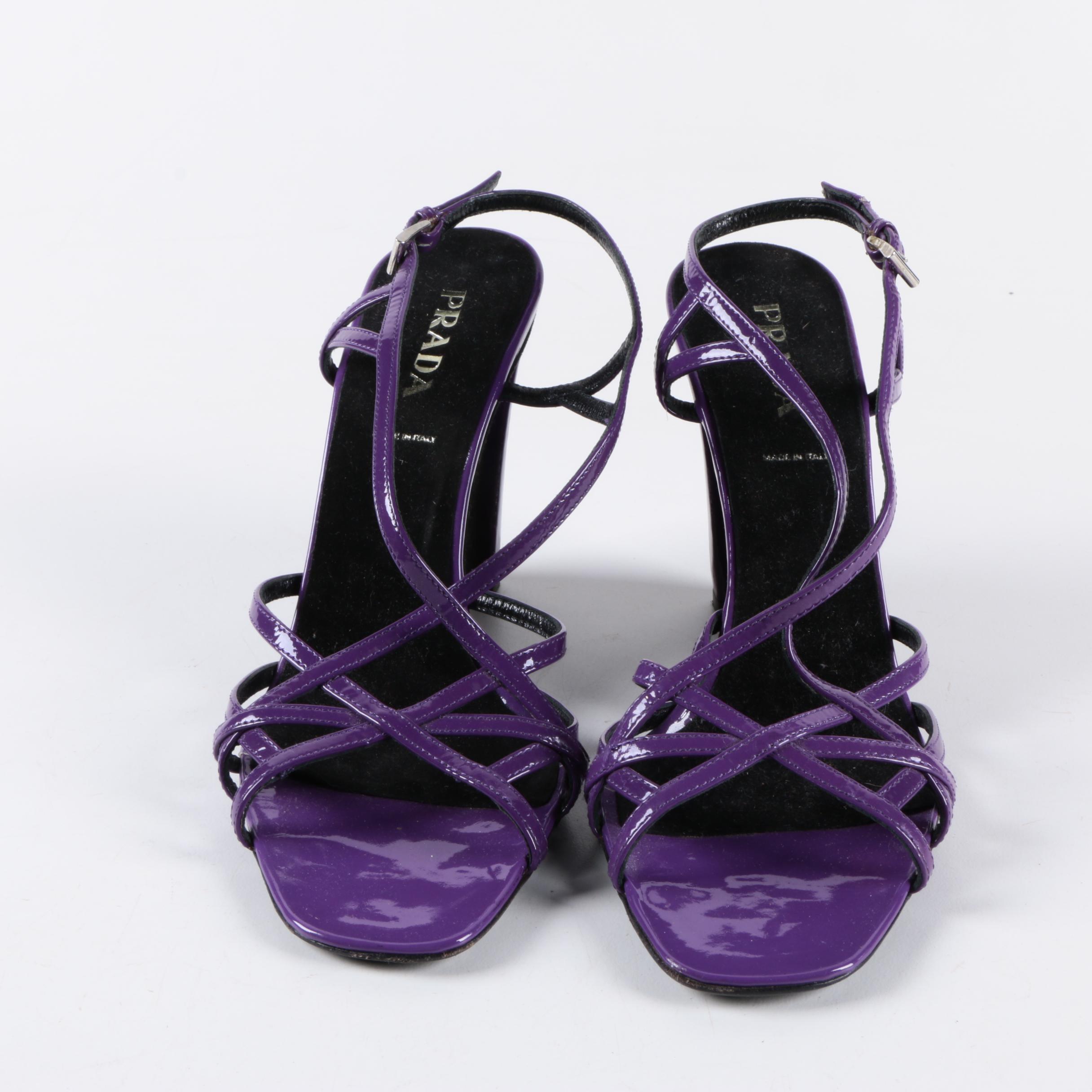 Prada Purple Patent Leather Wedges
