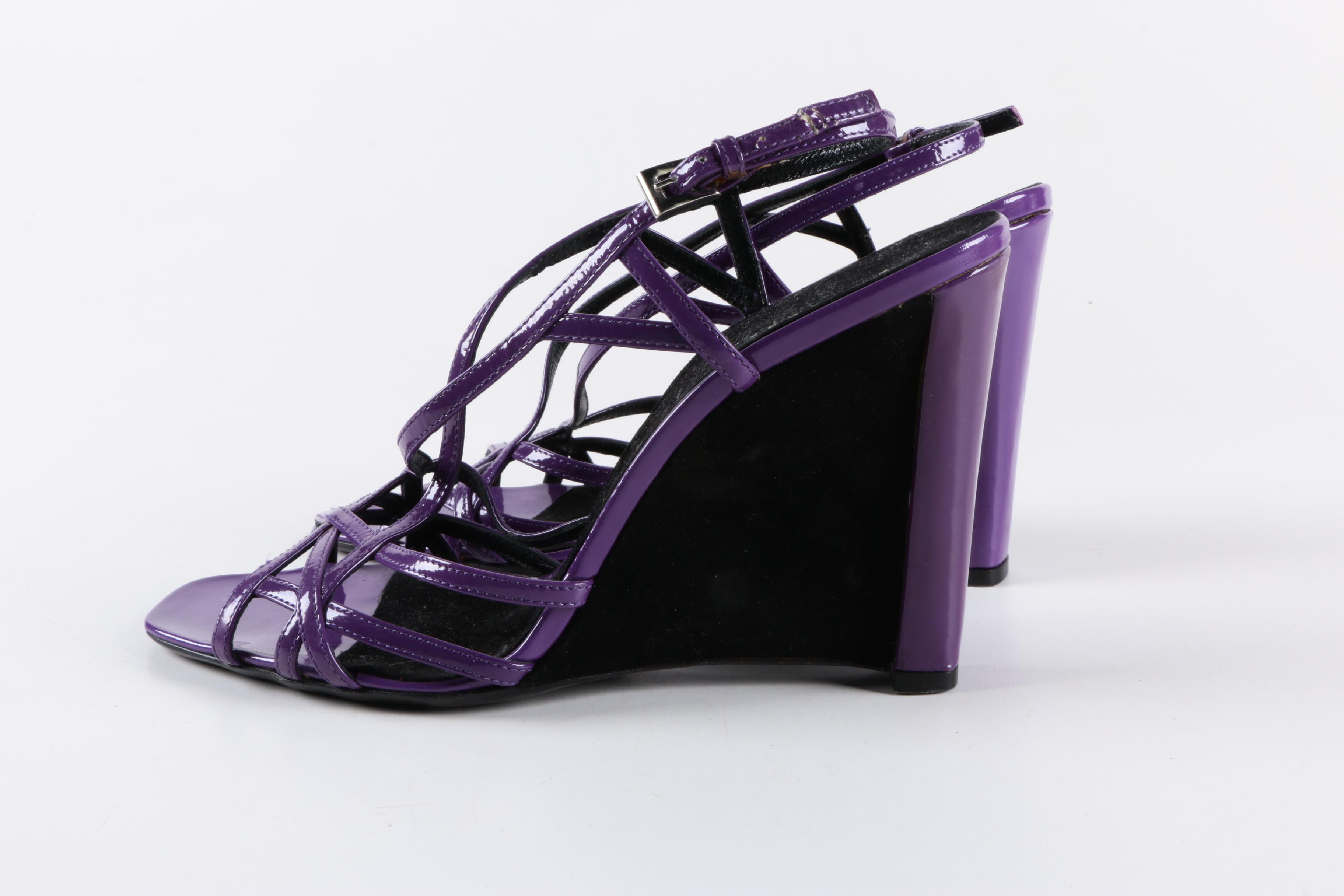 Prada Purple Patent Leather Wedges
