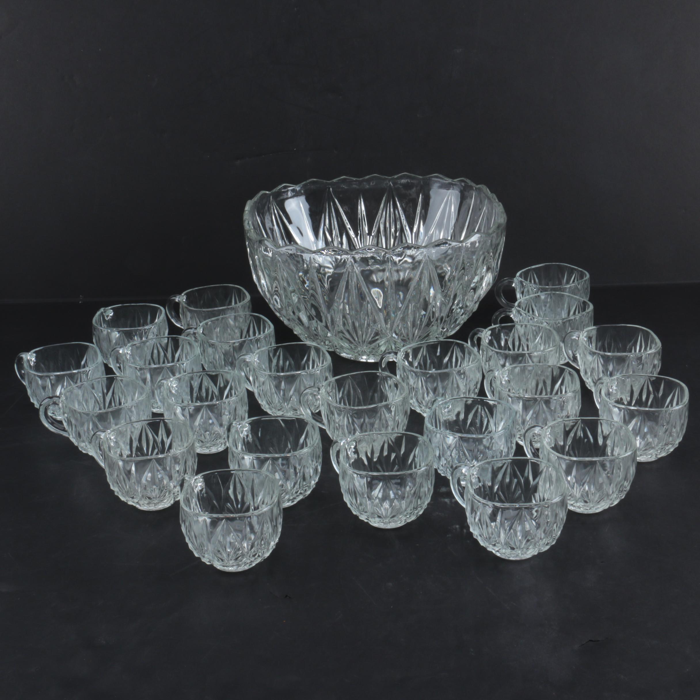 Vintage Cut Glass Punch Bowl Set