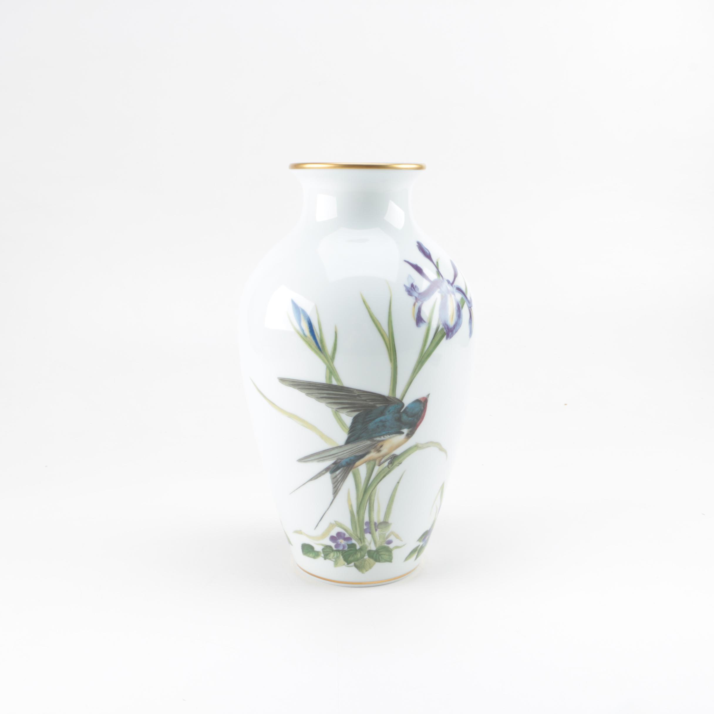 1980 Franklin Porcelain "The Meadowland Bird Vase" by Basil Ede