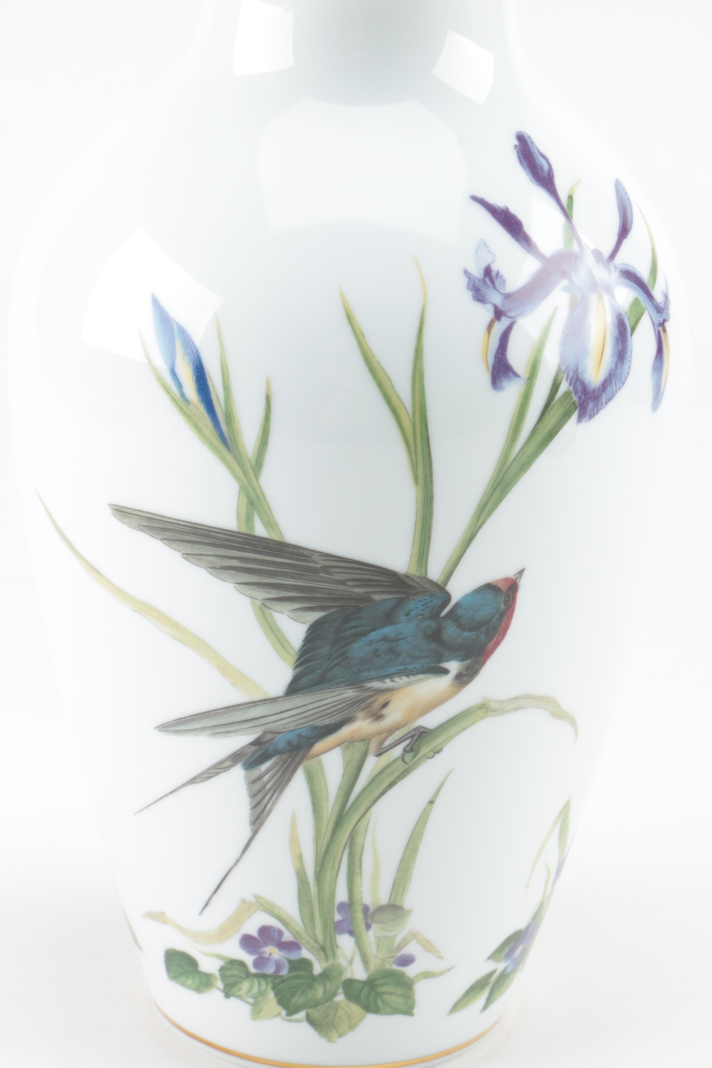 1980 Franklin Porcelain "The Meadowland Bird Vase" by Basil Ede