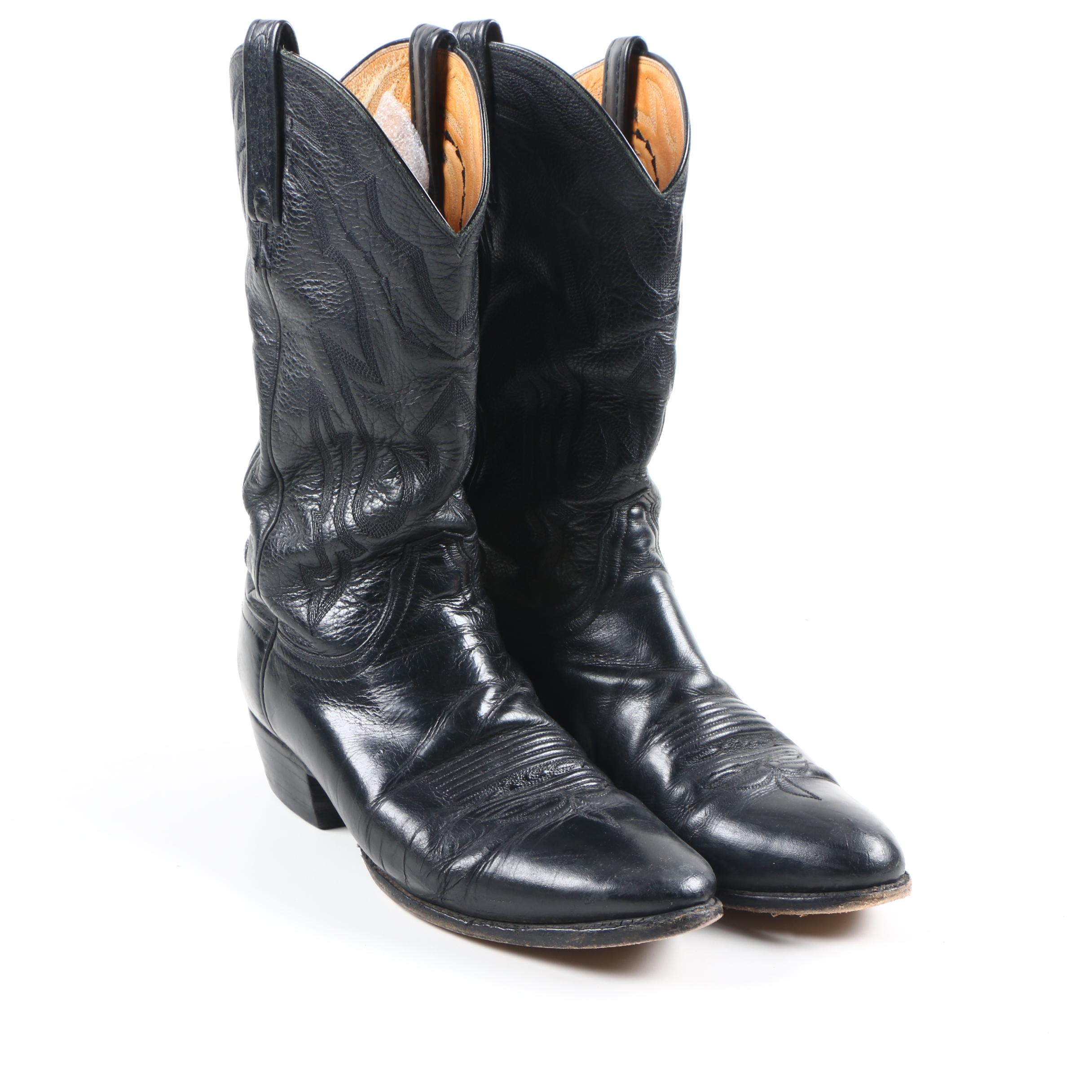 Lucchese 2000 Black Leather Cowboy Boots