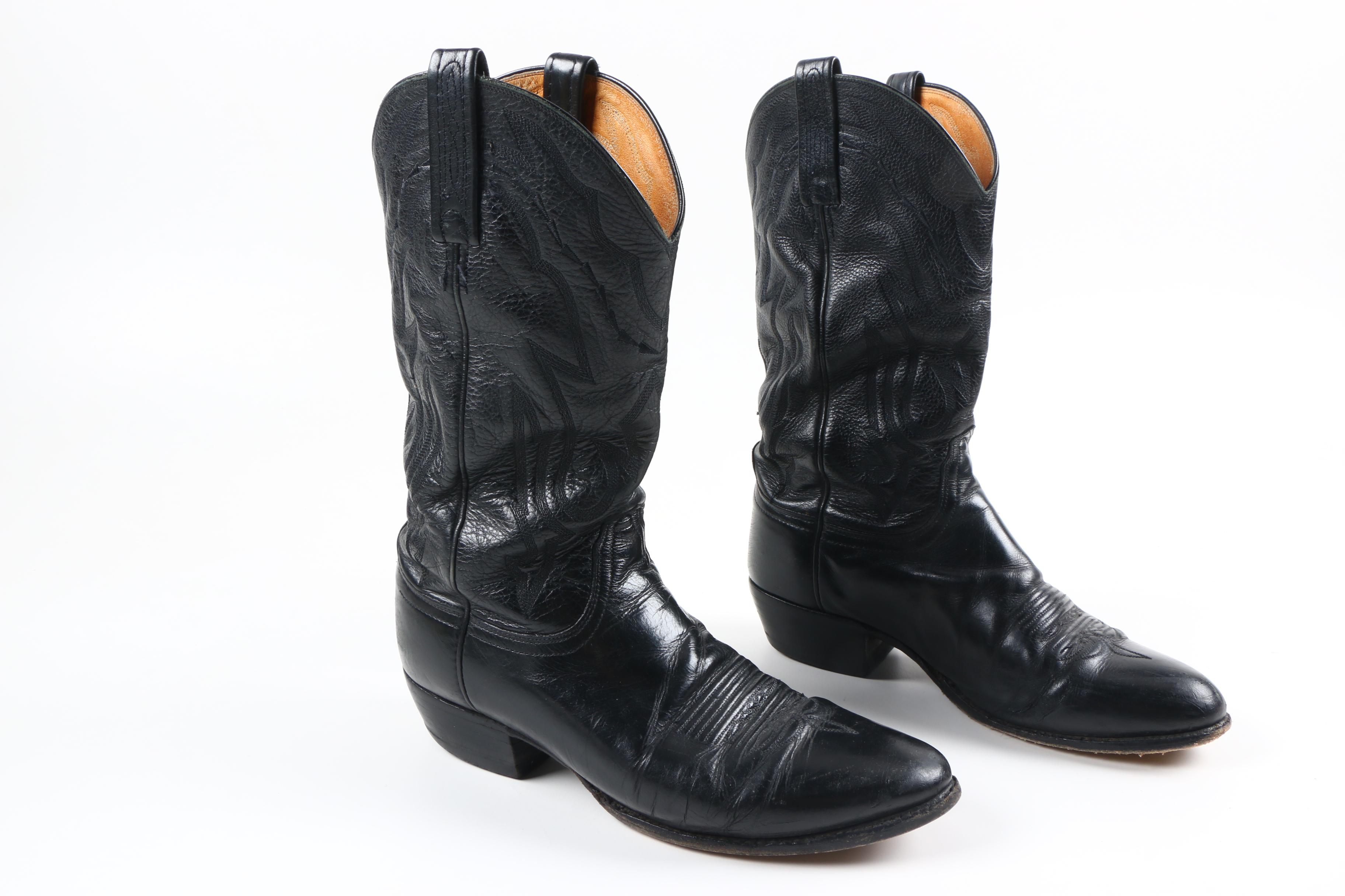Lucchese 2000 Black Leather Cowboy Boots