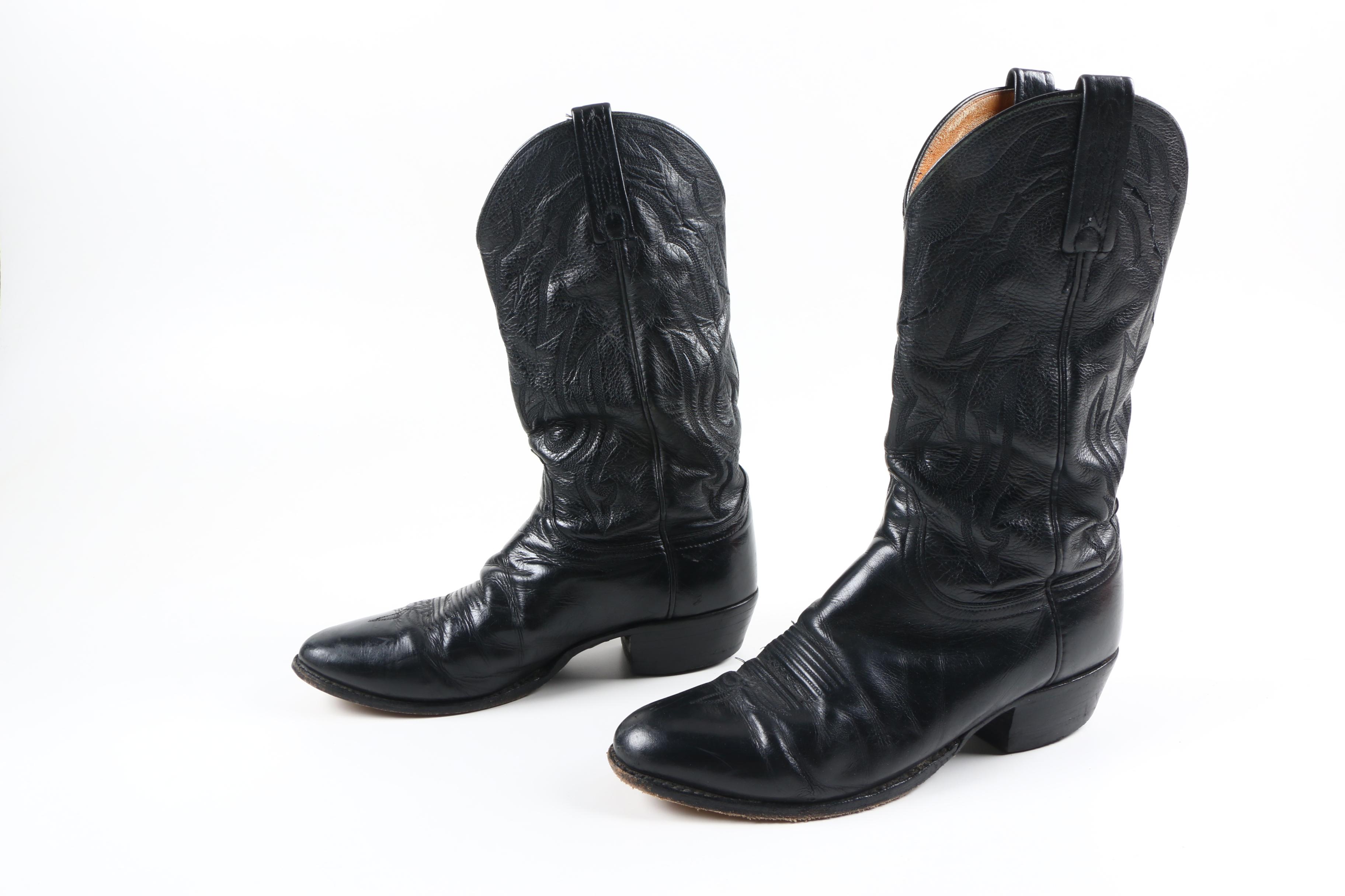 Lucchese 2000 Black Leather Cowboy Boots