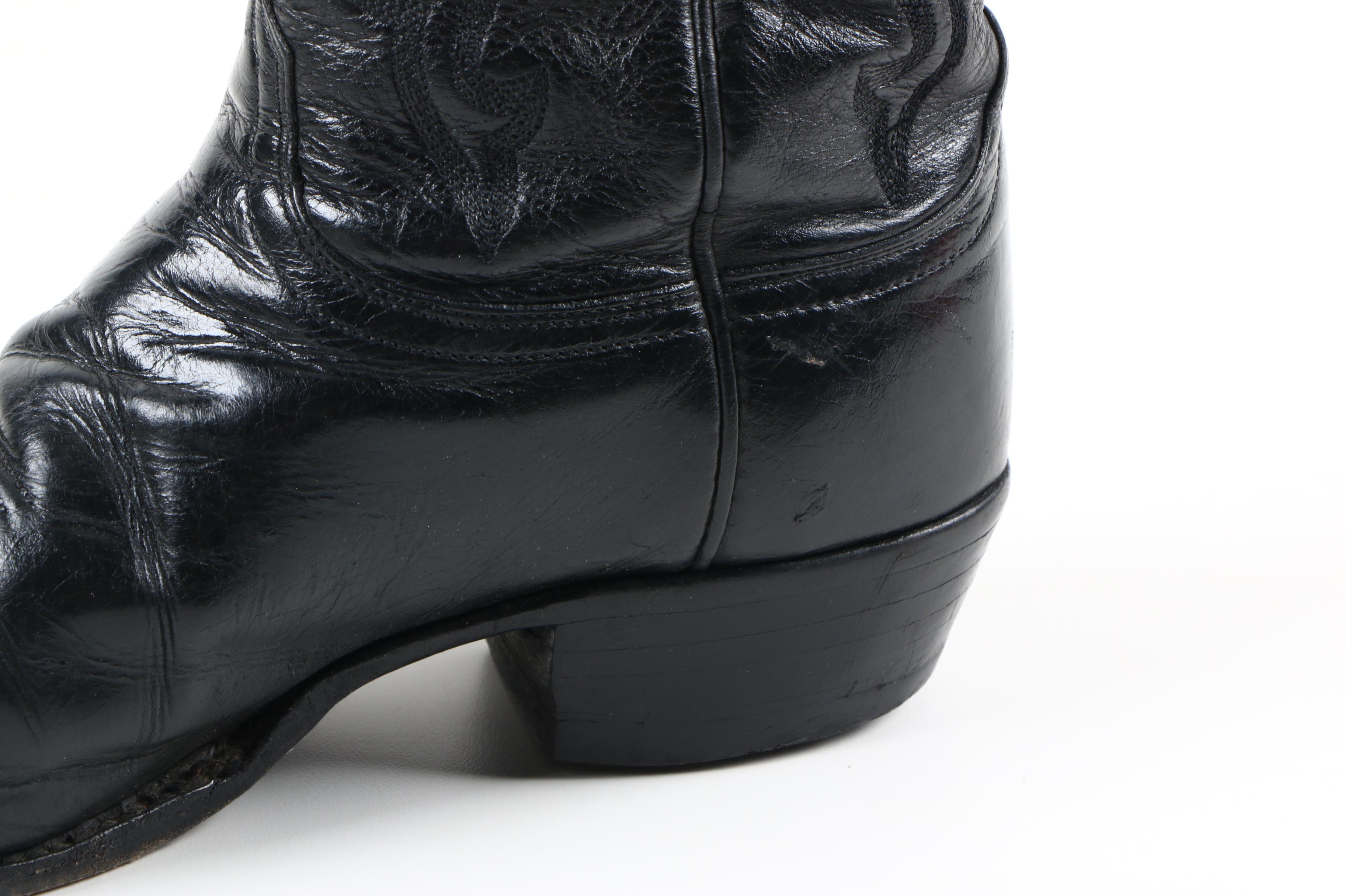 Lucchese 2000 Black Leather Cowboy Boots