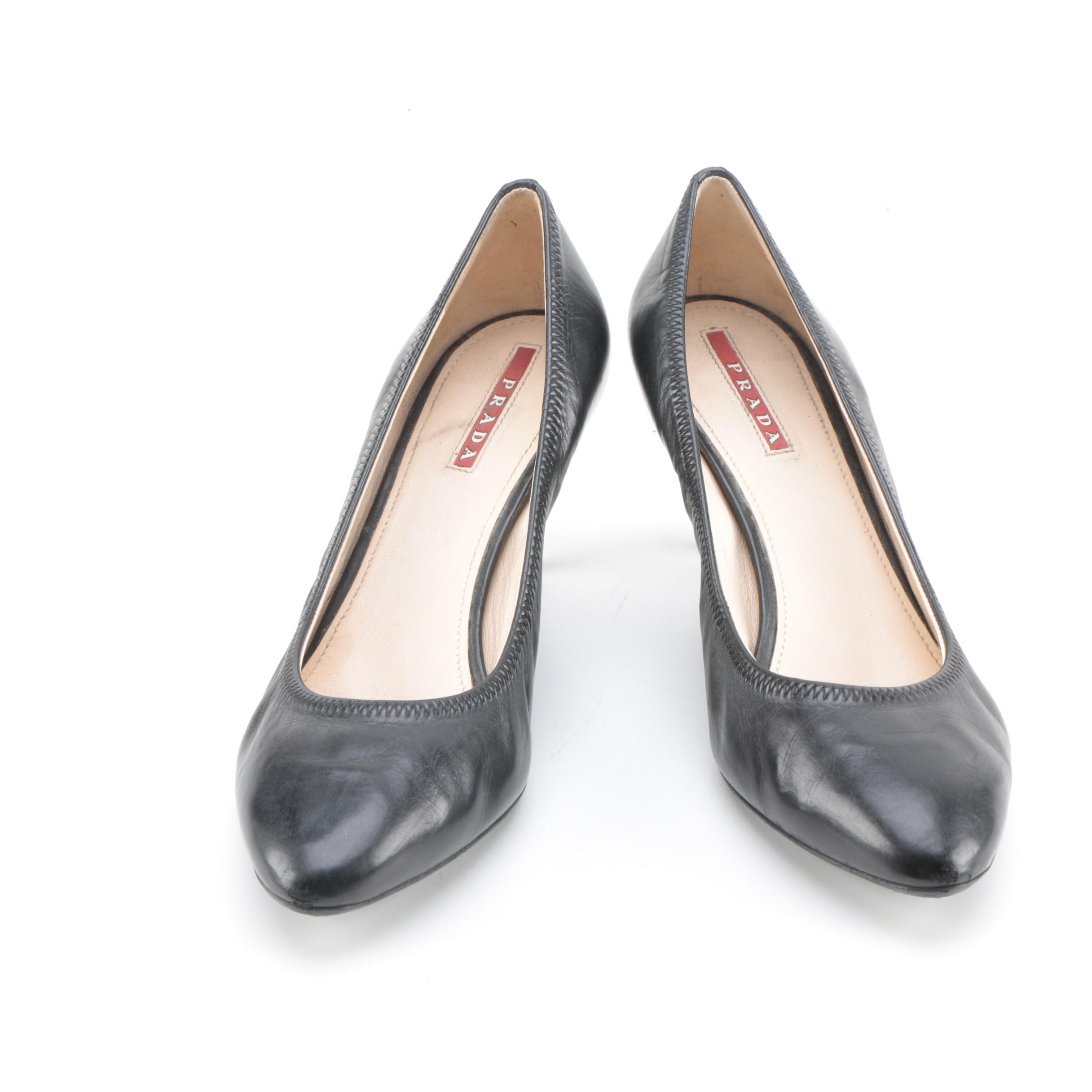 Prada Black Leather Heels