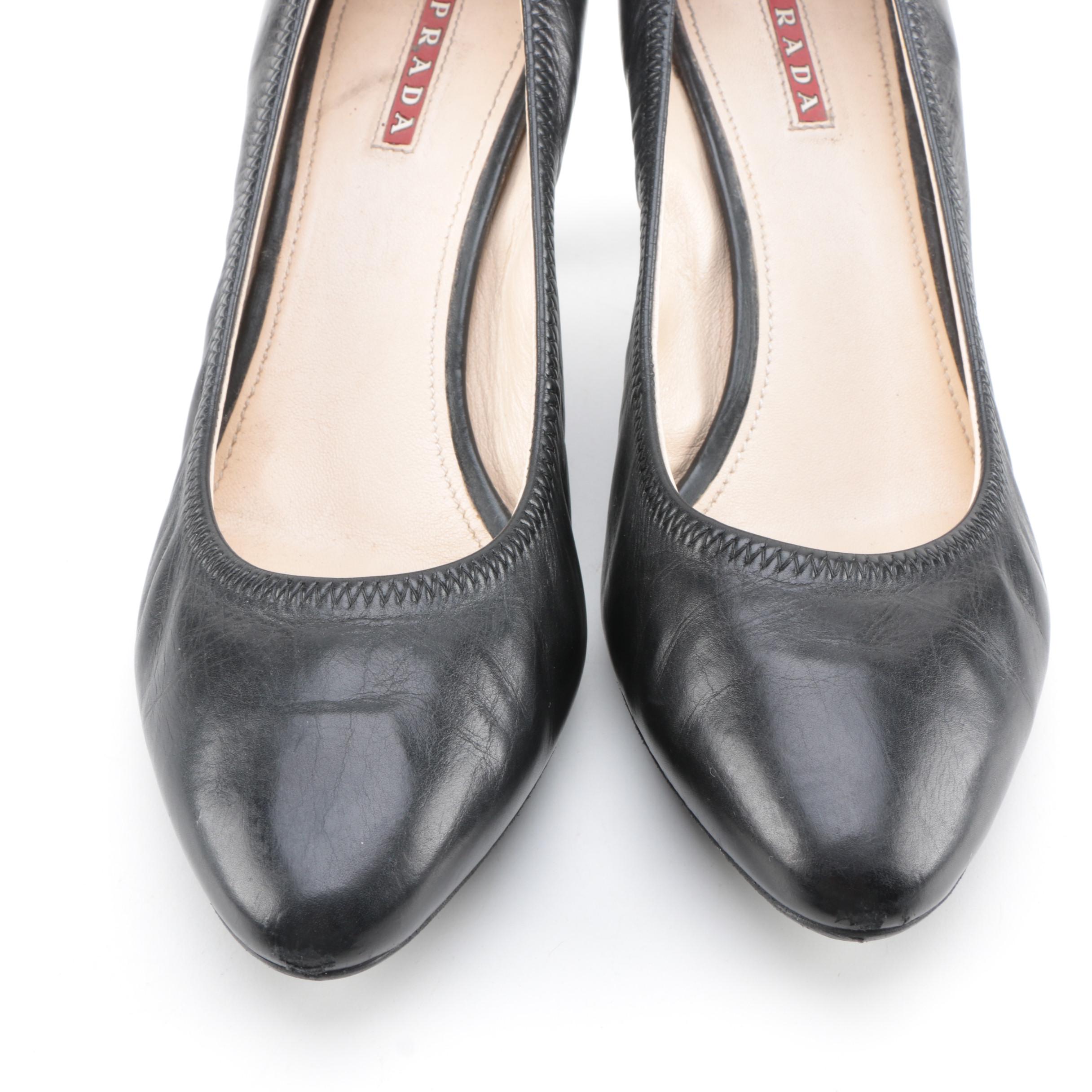 Prada Black Leather Heels