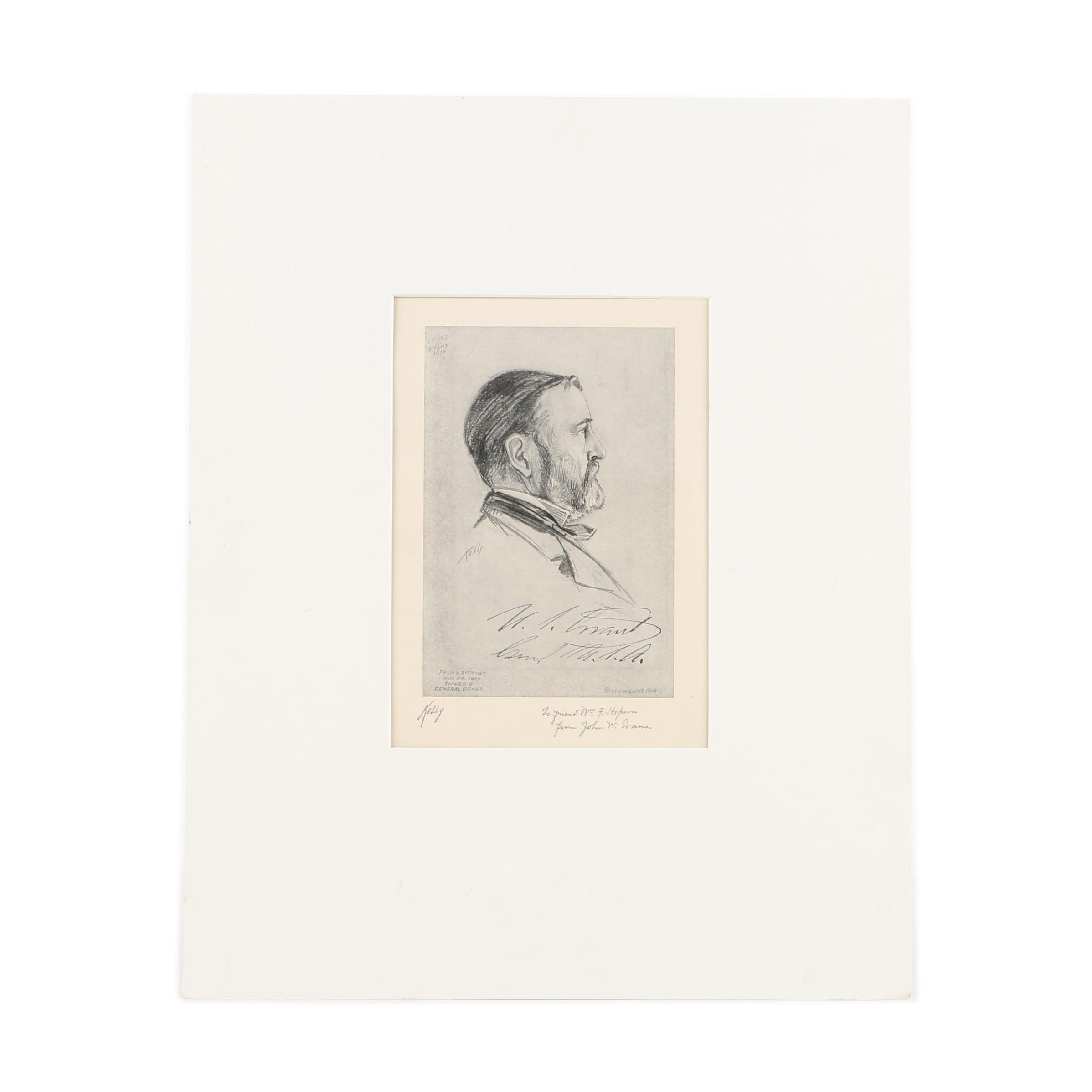 J. W. Evans Halftone Reproduction Print on Paper of Ulysses S. Grant