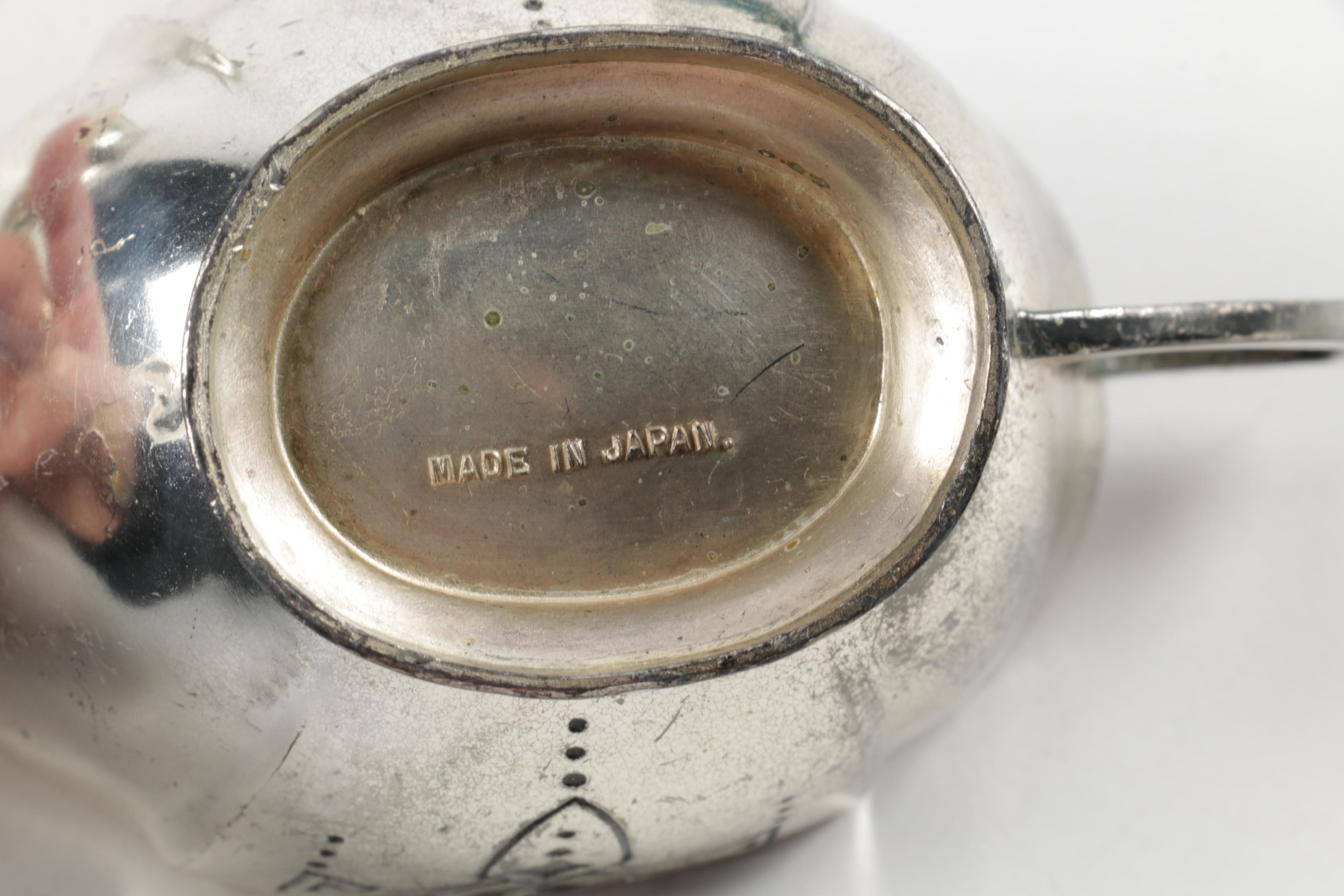 Raimond Silver Plate Salt Cellars with Lead and Copper Sugar Bowl and Creamer