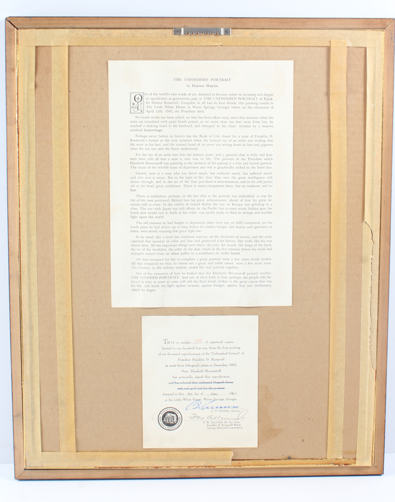 Signed Elizabeth Shoumatoff Limited Edition Print "The Unfinished Portrait"