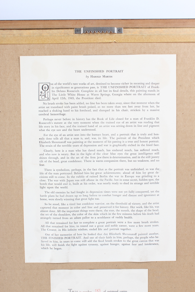 Signed Elizabeth Shoumatoff Limited Edition Print "The Unfinished Portrait"