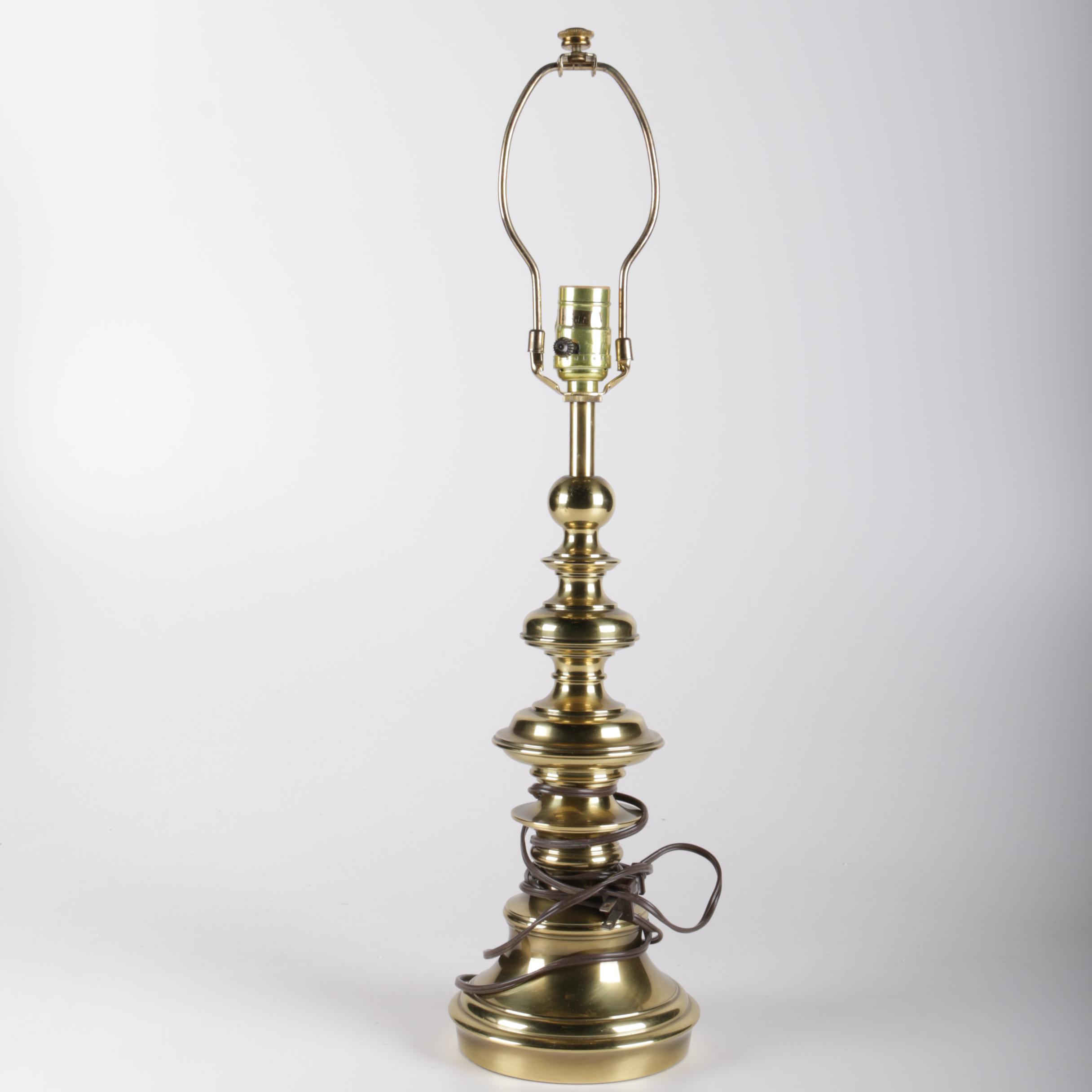 Contemporary Brass Lamp with Pleated Shade